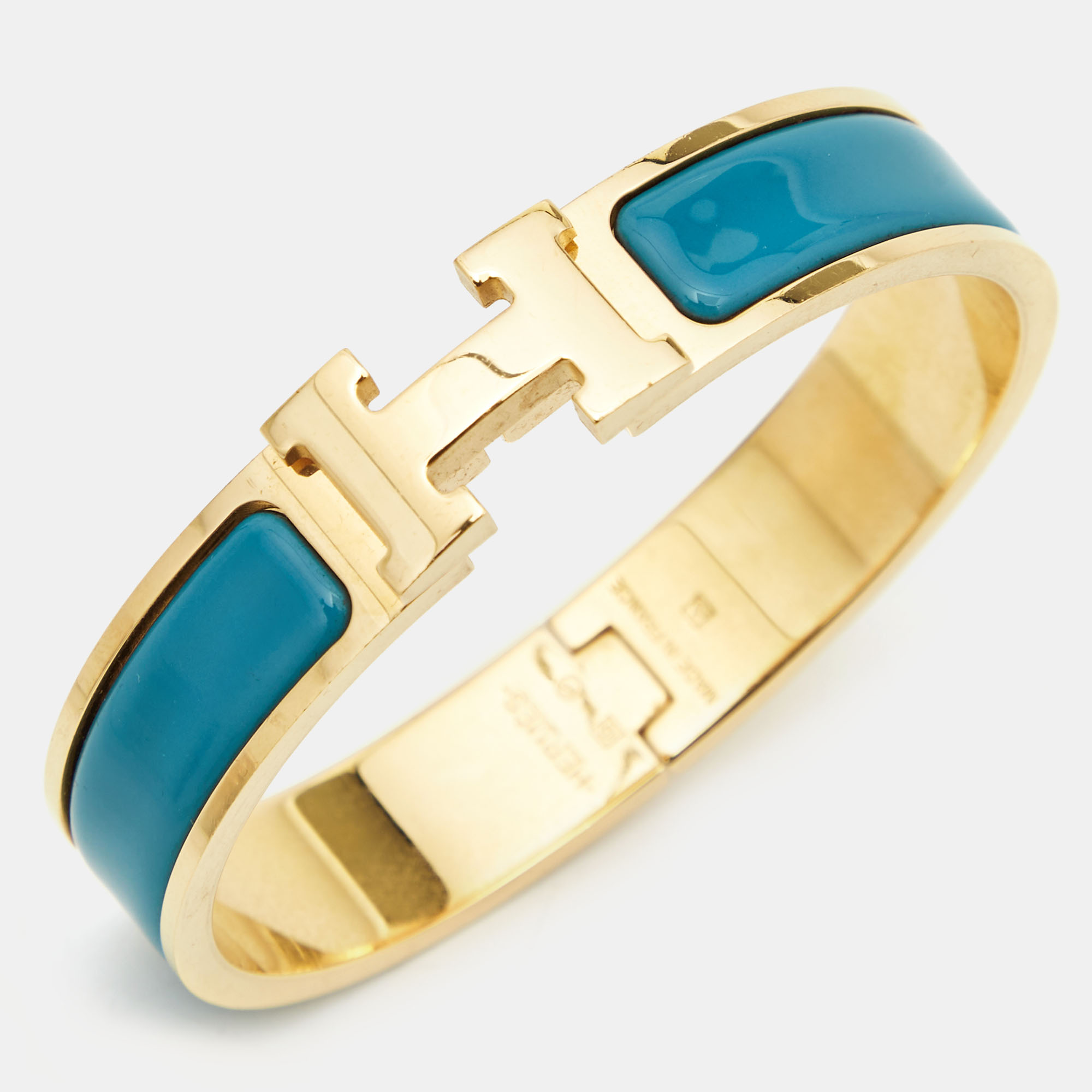 

Hermes Clic H Blue Enamel Gold Plated Narrow Bracelet