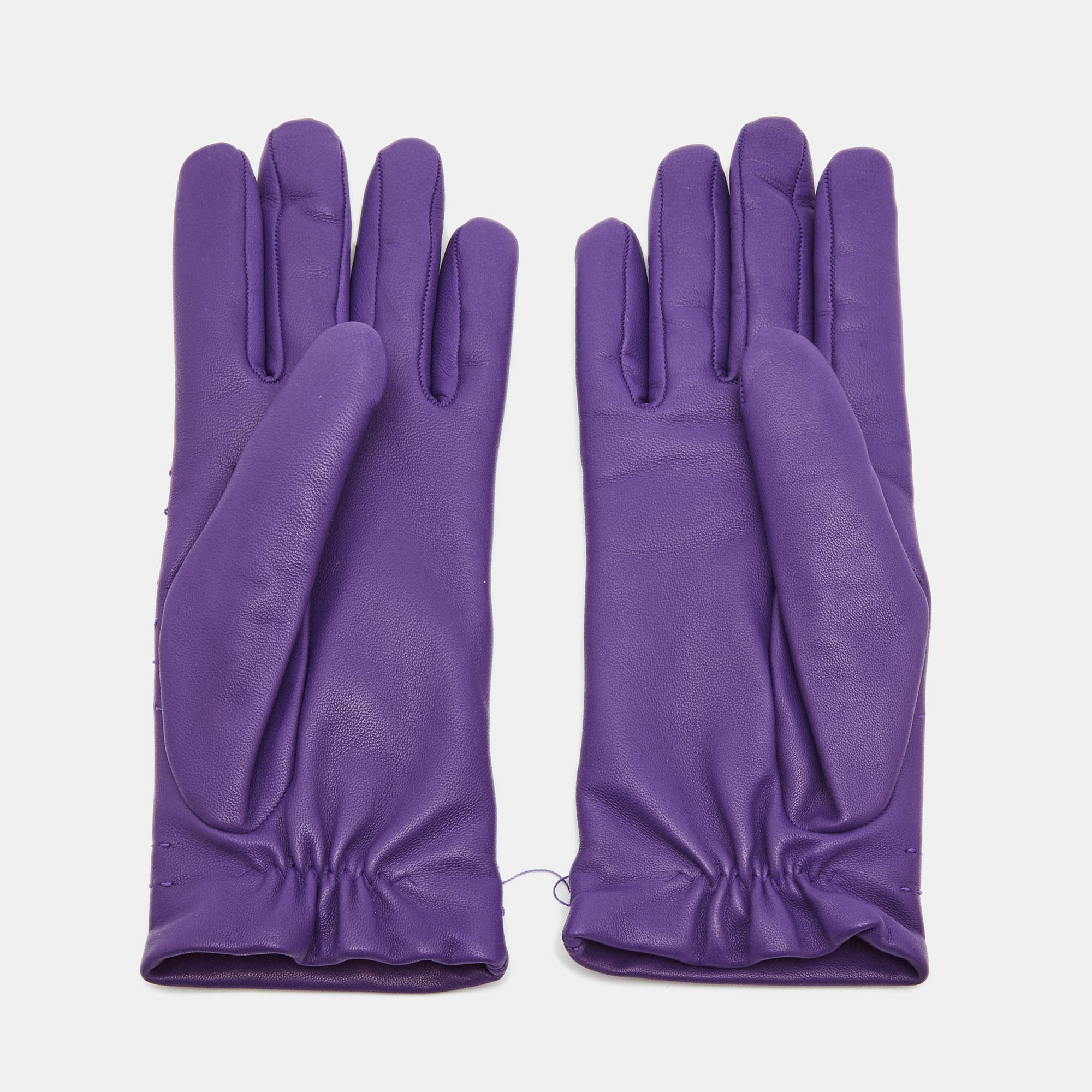 

Hermès Purple Leather Stitch Detail Gloves Size