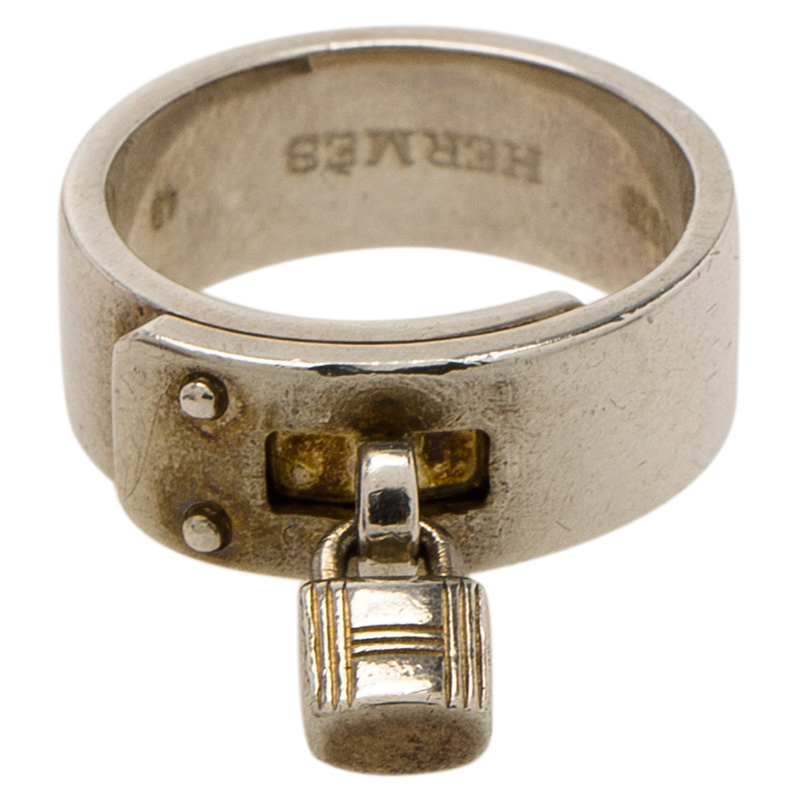 

Hermes Vintage H Padlock Silver Band Ring Size