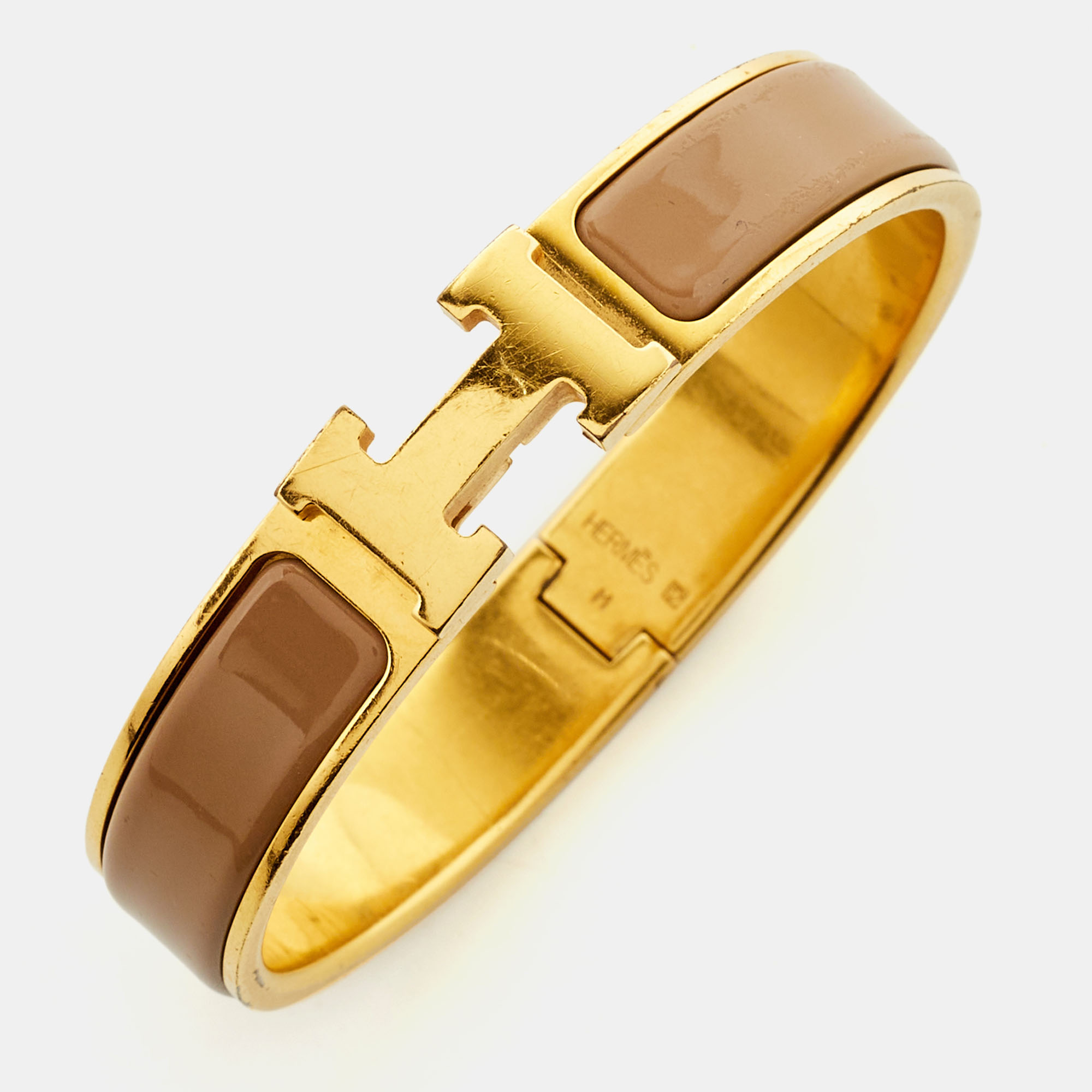 

Hermes Clic H Beige Enamel Gold Plated Narrow Bracelet