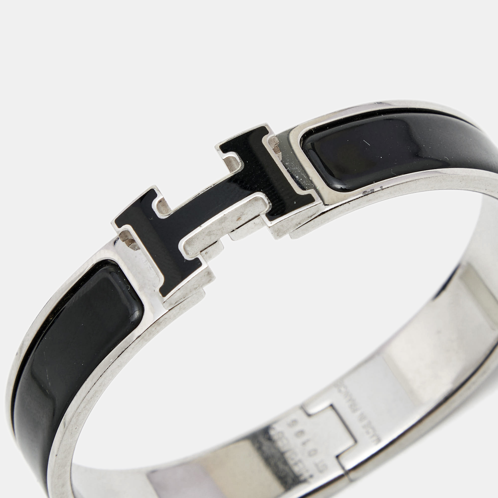 

Hermes Clic H Black Enamel Plladium Plated Bracelet