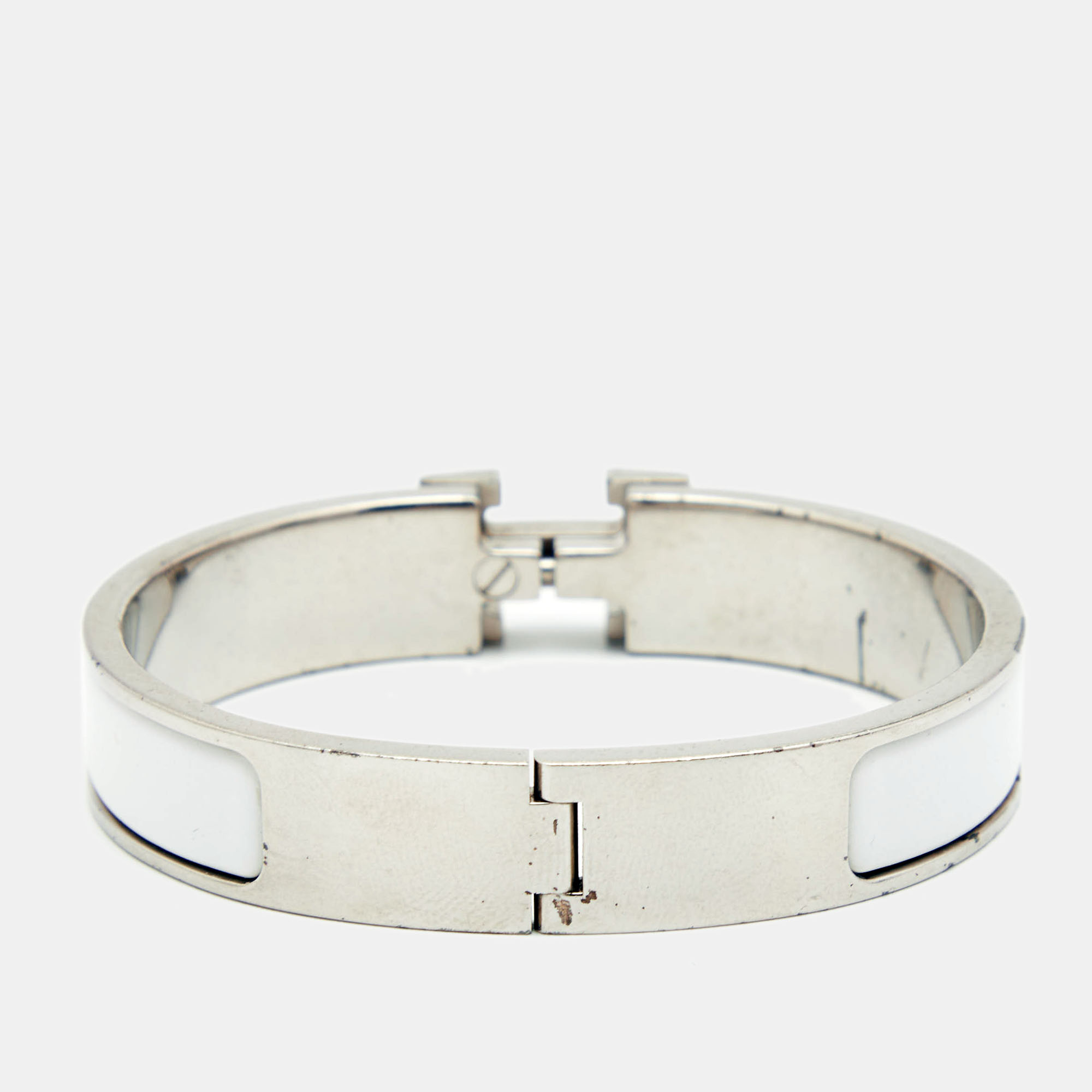 

Hermes Clic H White Enamel Palladium Plated Bracelet