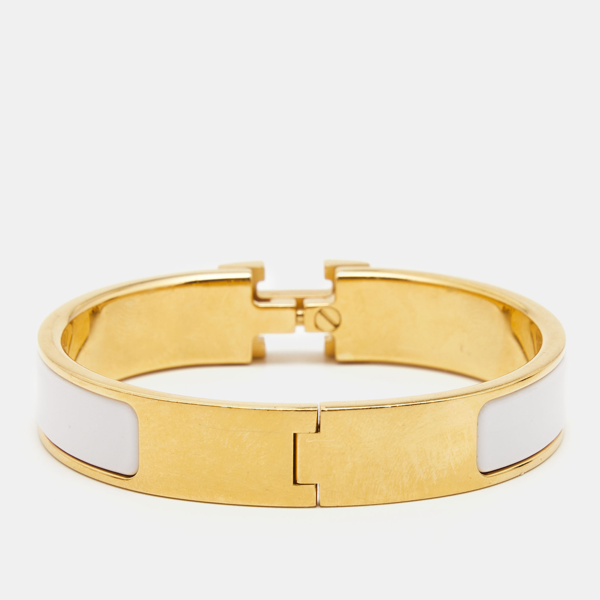 

Hermes Clic H White Enamel Gold Plated Narrow Bracelet