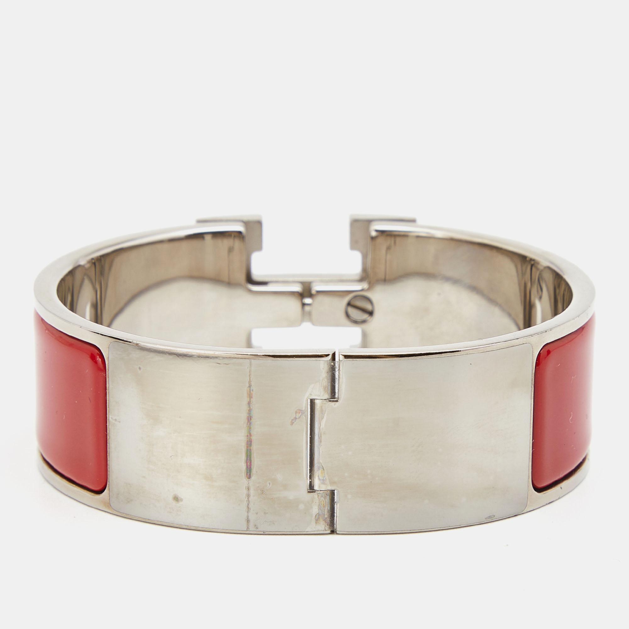 

Hermès Clic Clac H Red Enamel Palladium Plated Wide Bracelet