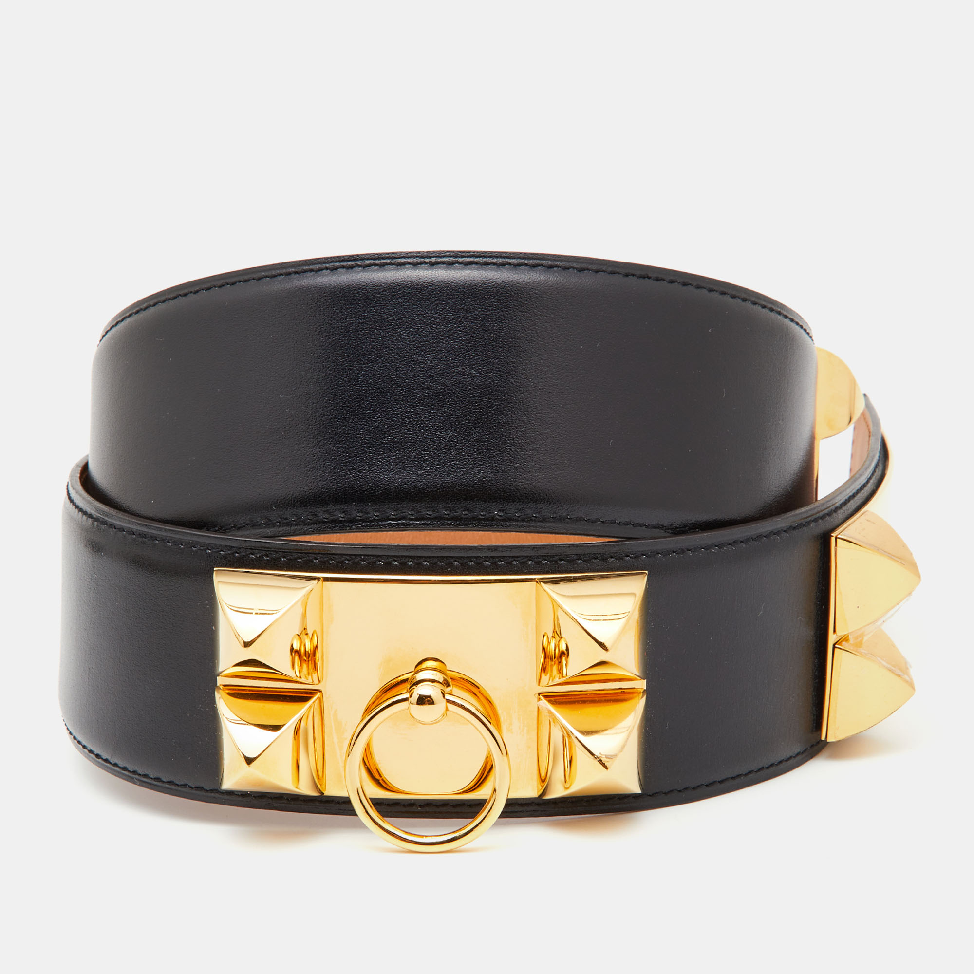 

Hermes Black Box Leather Collier de Chien Medor Belt