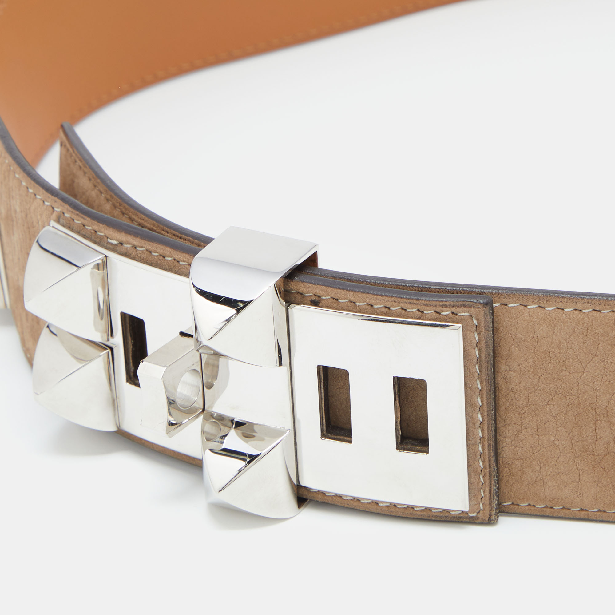 

Hermes Grey Velvet Leather Collier De Chien Belt, Beige