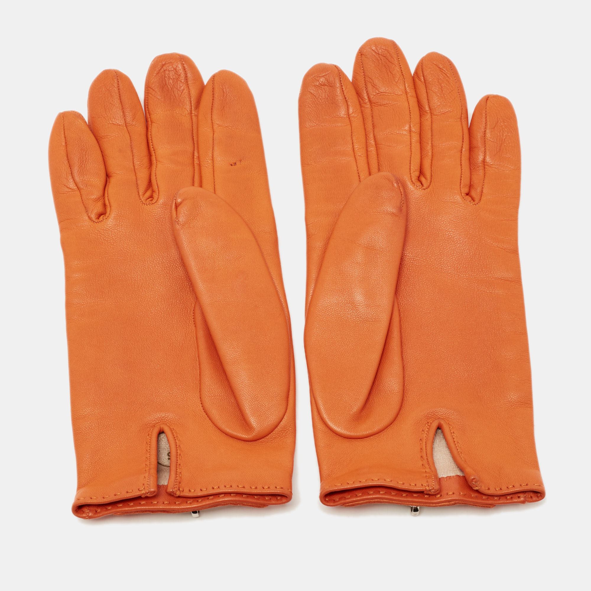 

Hermes Orange Lambskin Leather Soya Gloves Size