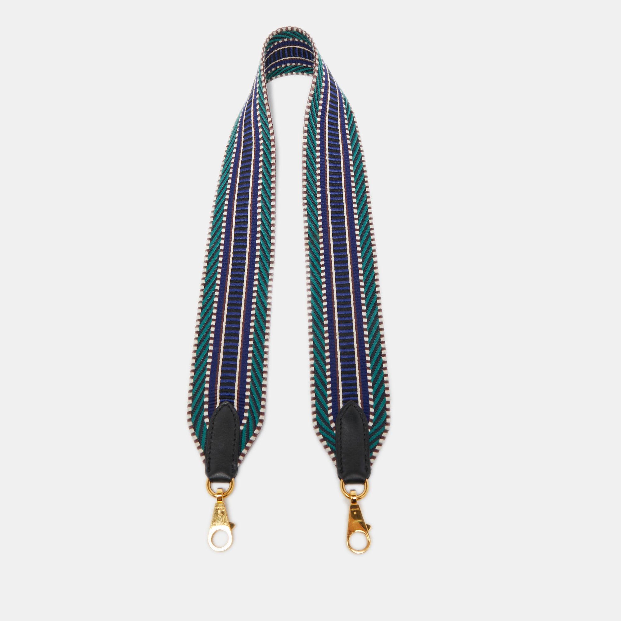 

Hermes Malachite/Bleu Electrique/Black Toile and Swift Leather Cavale  Bag Strap, Multicolor