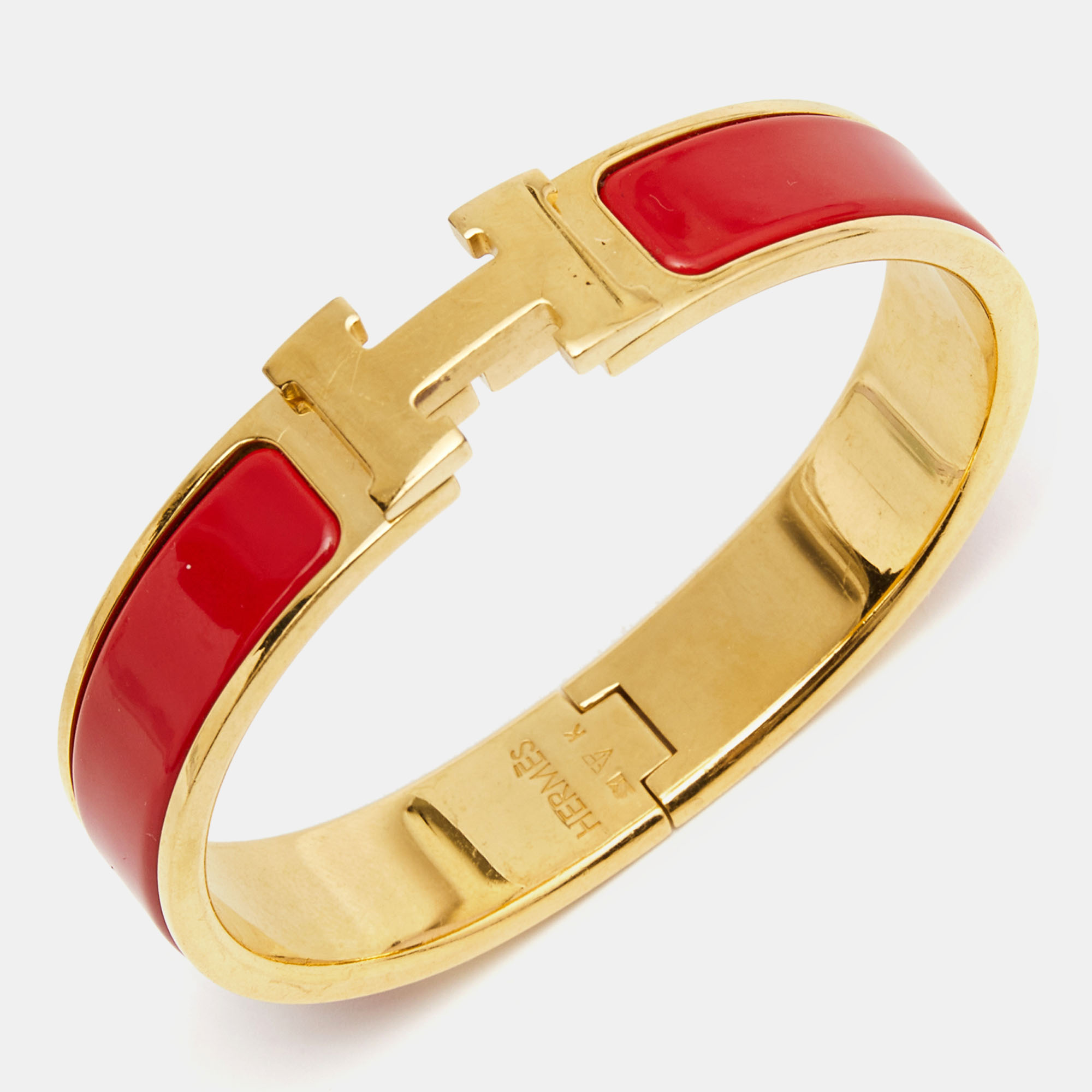 

Hermes Clic H Red Enamel Gold Plated Bracelet