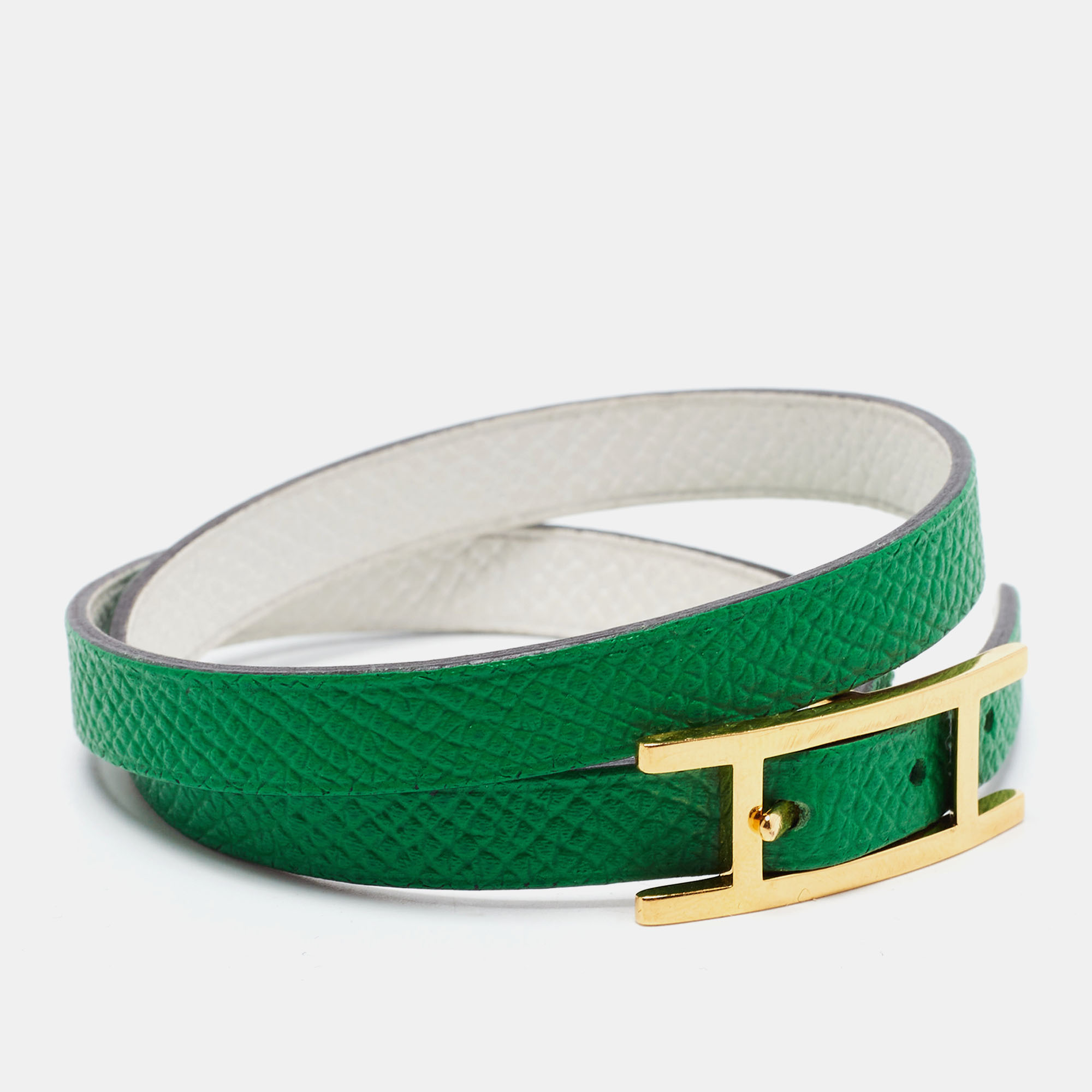 

Hermes Behapi Green Leather Gold Tone Double Tour Bracelet