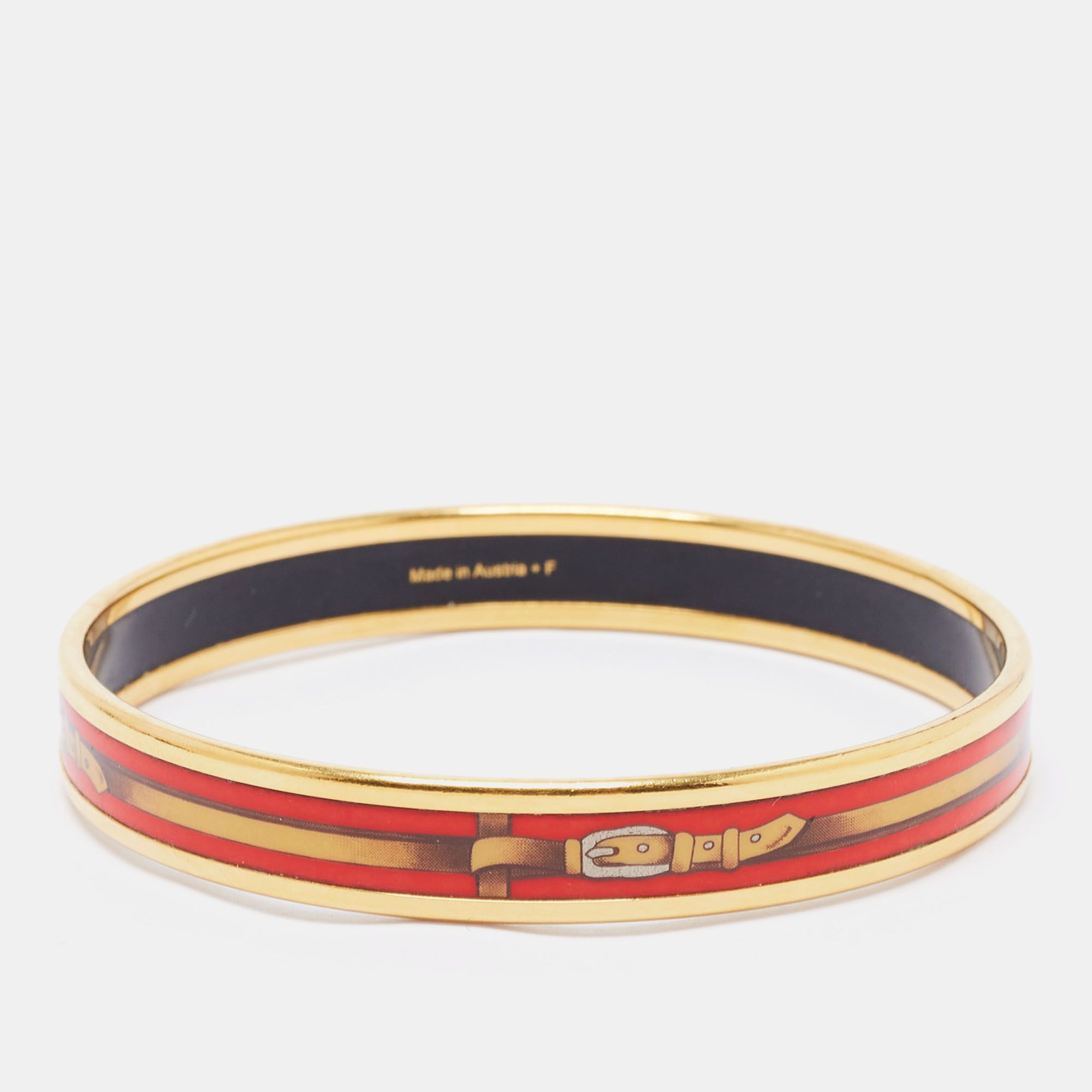 Pre-owned Hermes Enamel Printed Gold Plated Narrow Bracelet