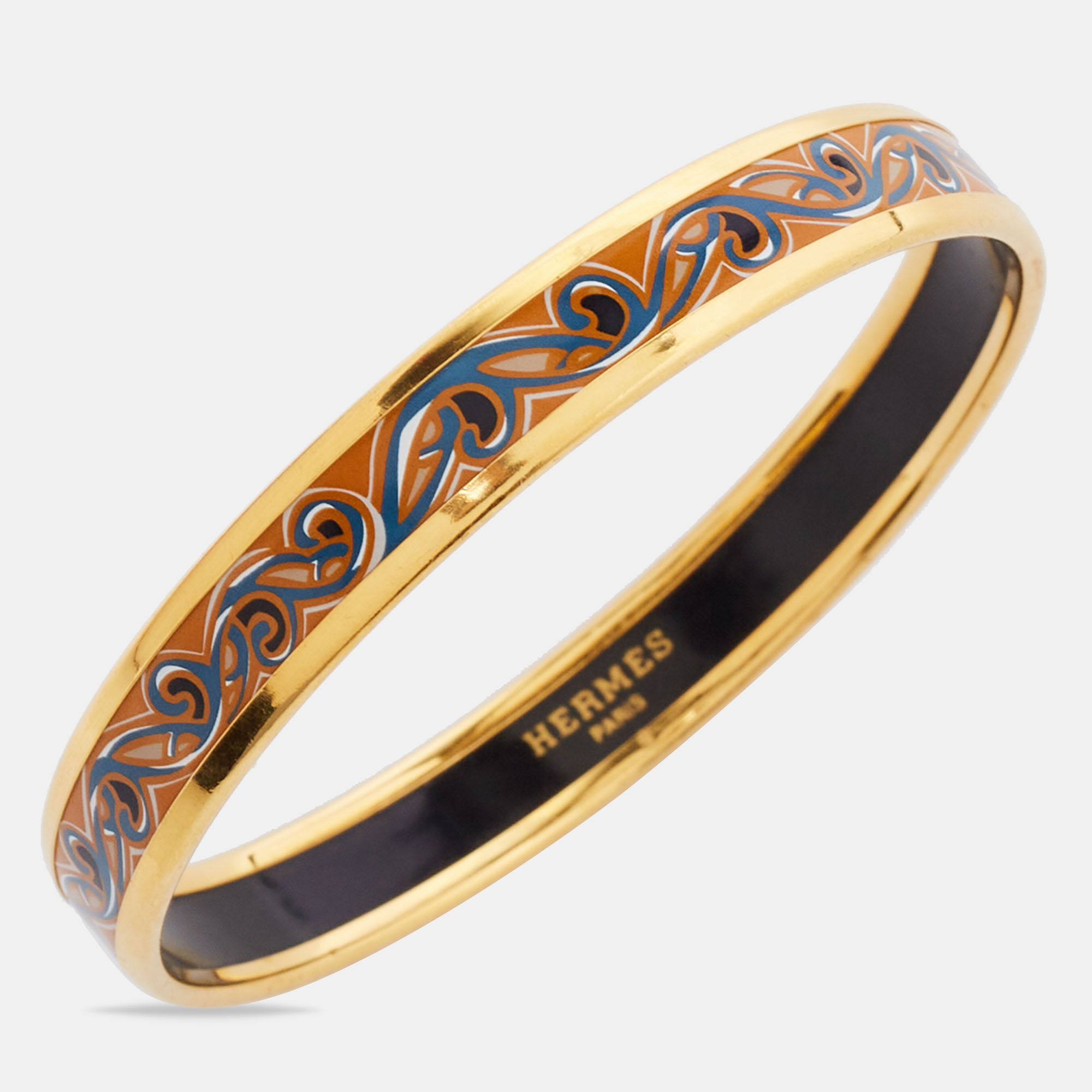 

Hermes Printed Enamel Gold Plated Narrow Bracelet