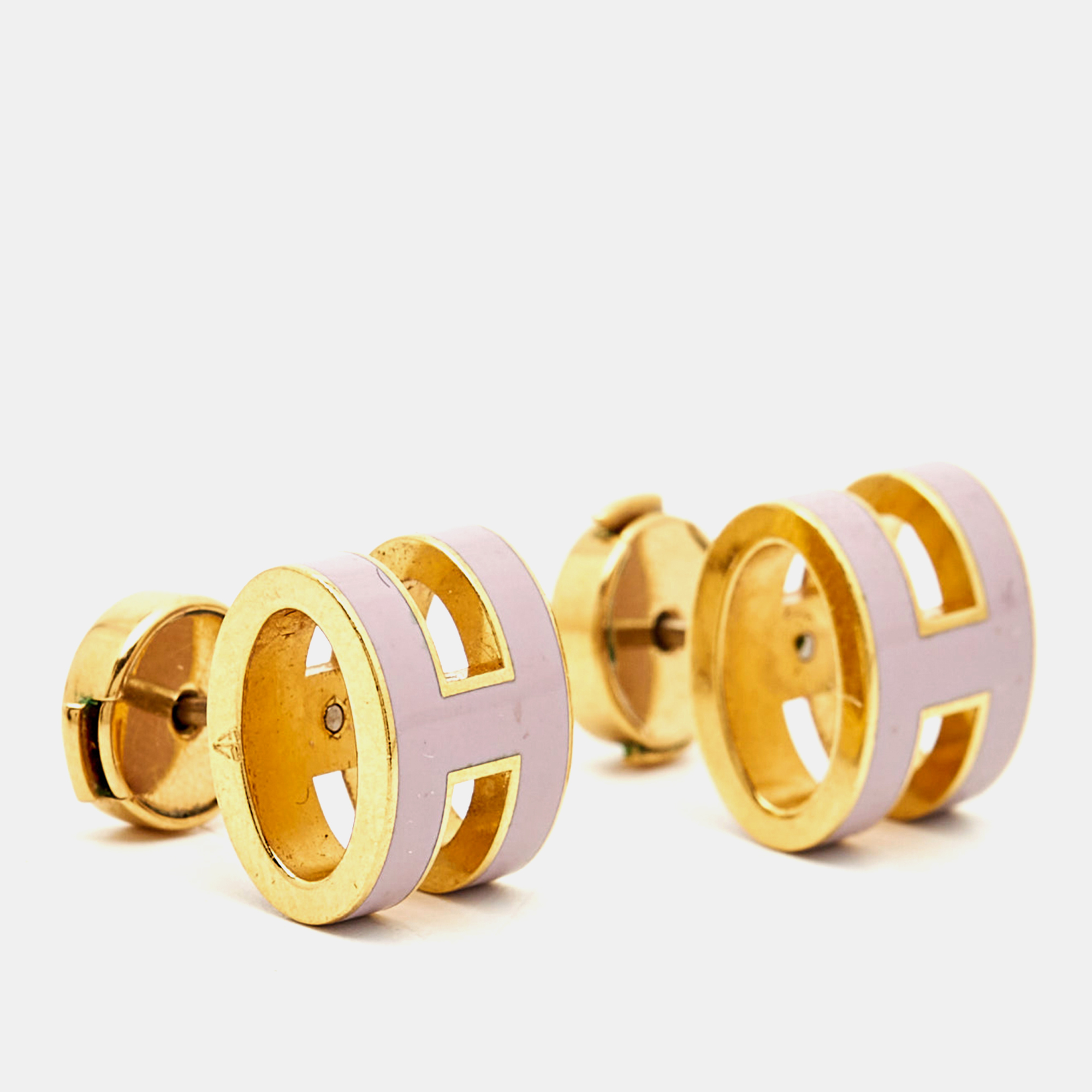 

Hermes Pop H Enamel Gold Plated Stud Earrings