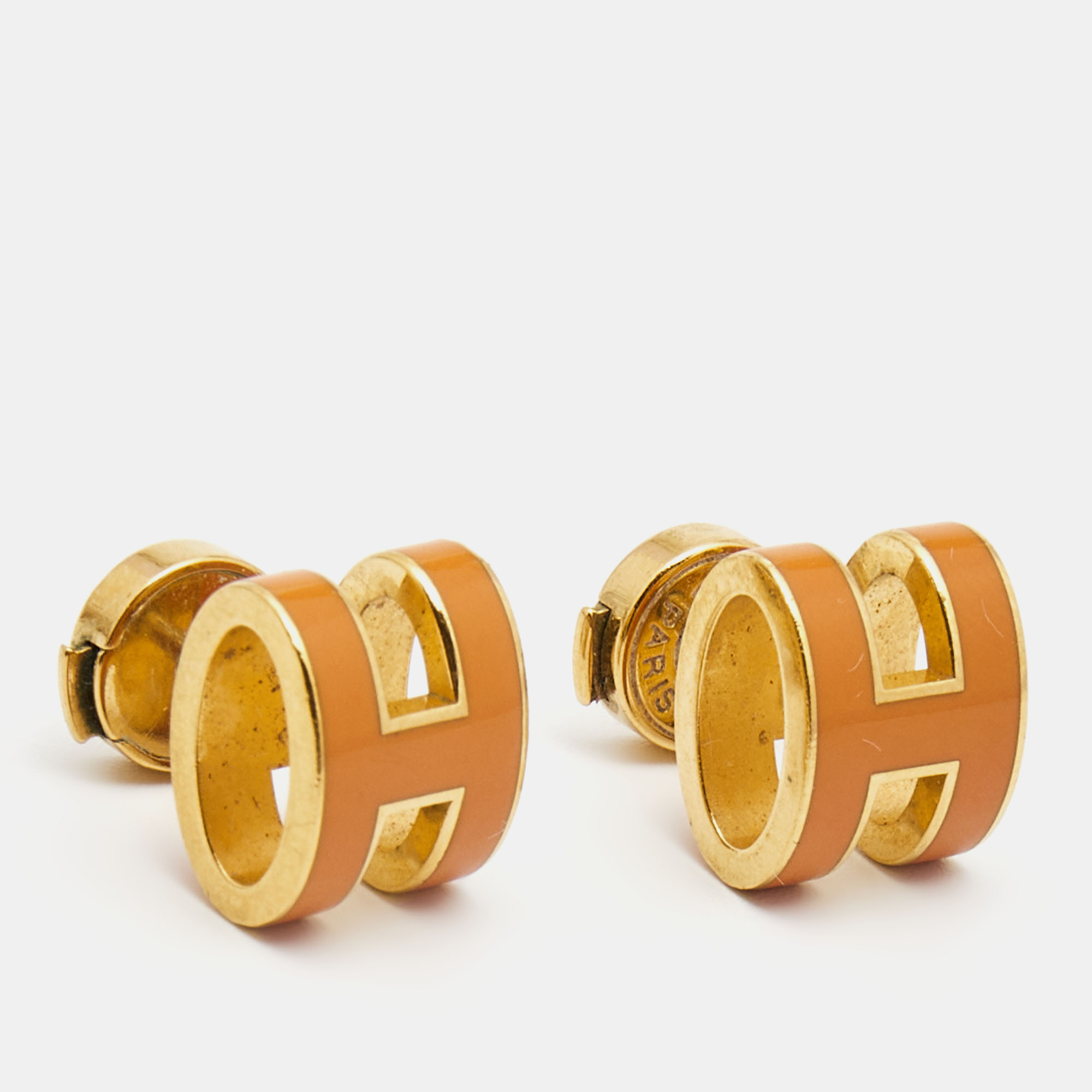 

Hermes Pop H Orange Enamel Gold Plated Earrings