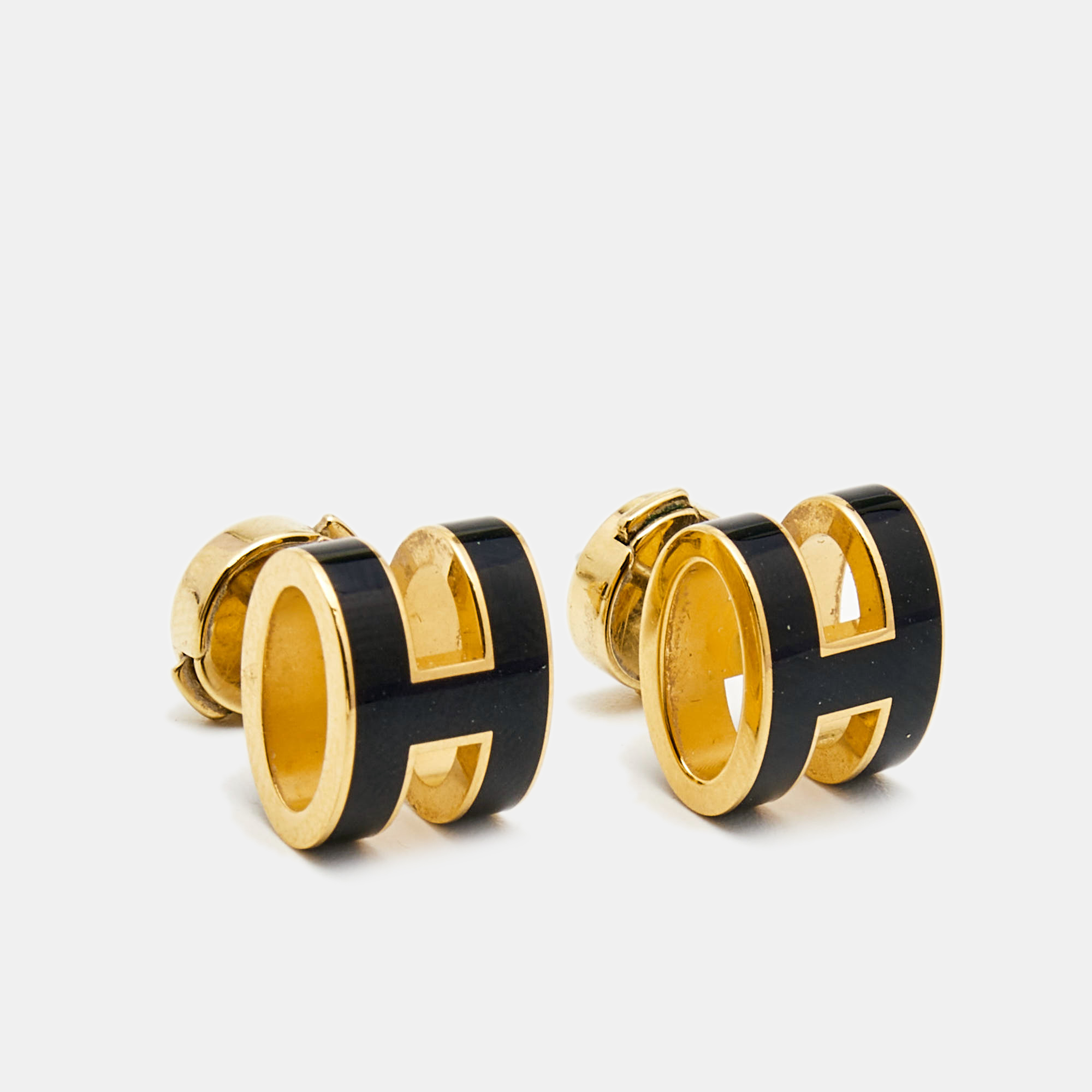 

Hermes Pop H Enamel Gold Plated Stud Earrings