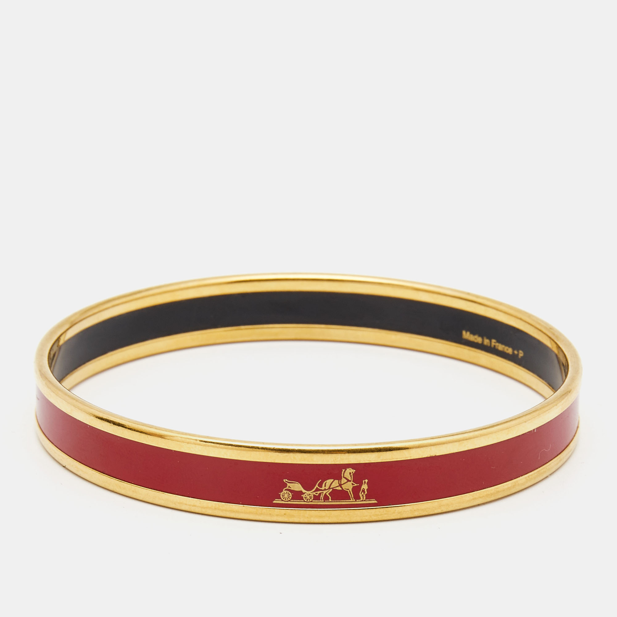 

Hermes Caleche Enamel Gold Plated Bangle Bracelet