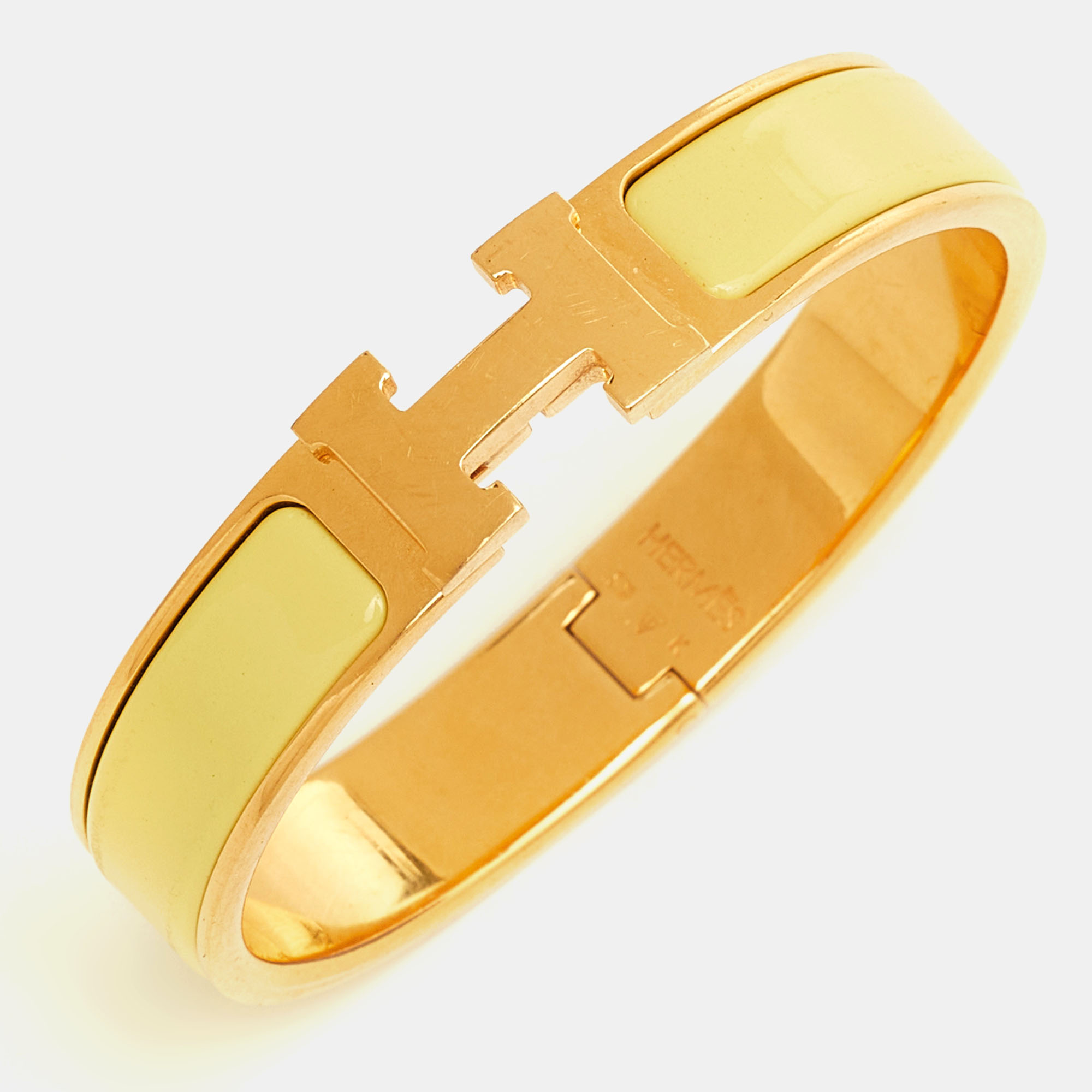 

Hermes Clic Clac H Yellow Enamel Gold Plated Bracelet