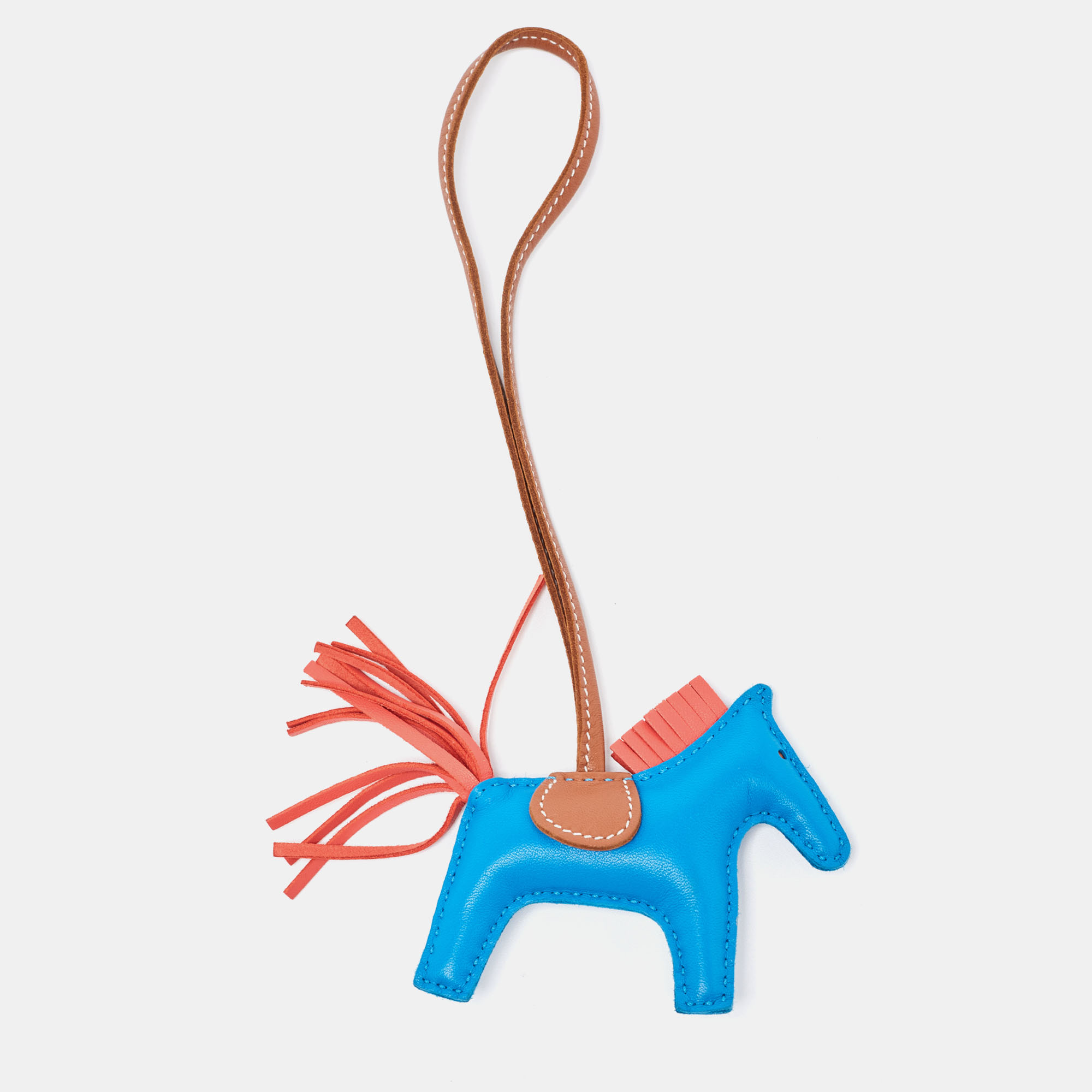 Pre Owned Hermès Blue Zanzibar/Rose Texas/Gold Lambskin Leather Grigri Rodeo Bag Charm PM