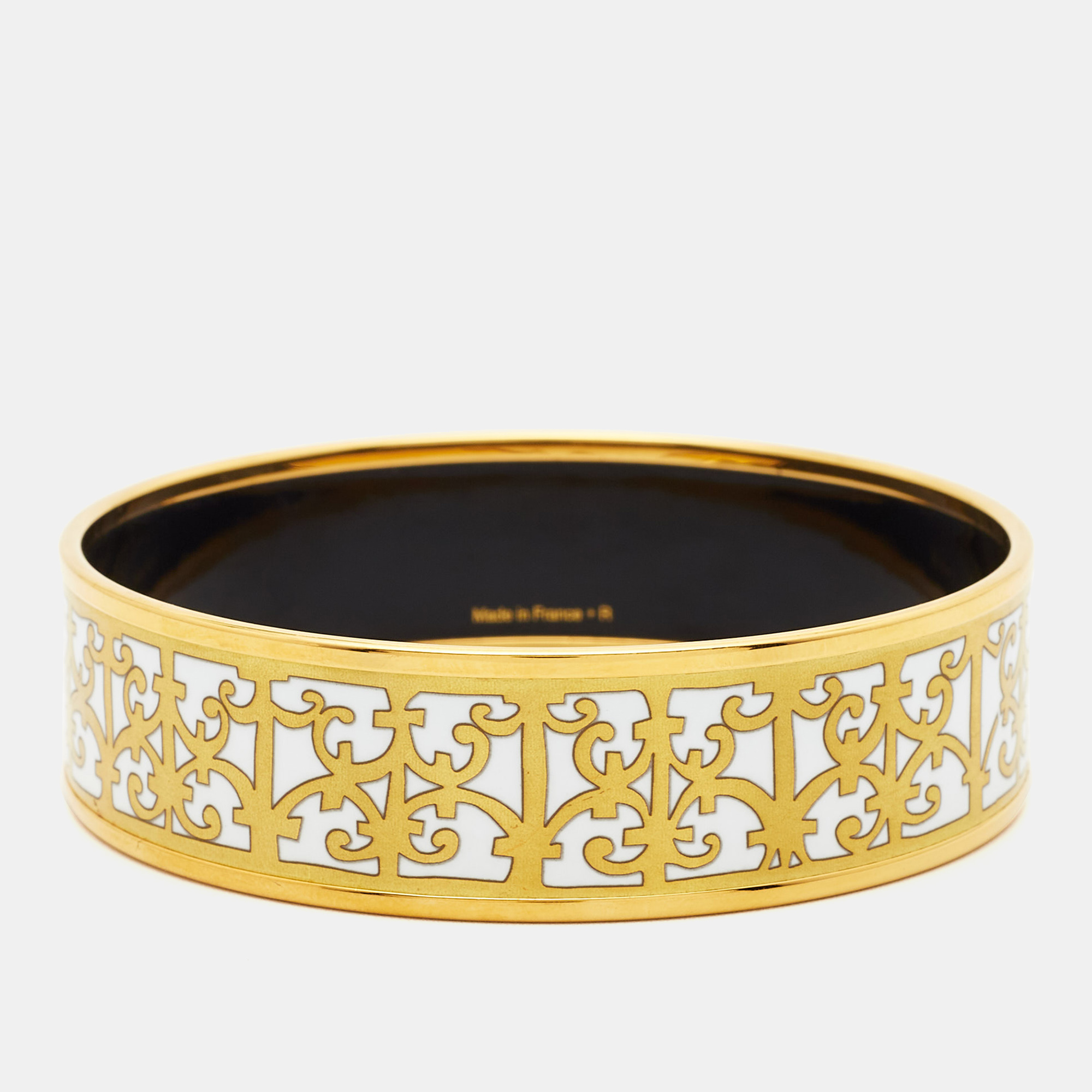 

Hermes Balcons du Guadalquivir Enamel Gold Plated Wide Bracelet