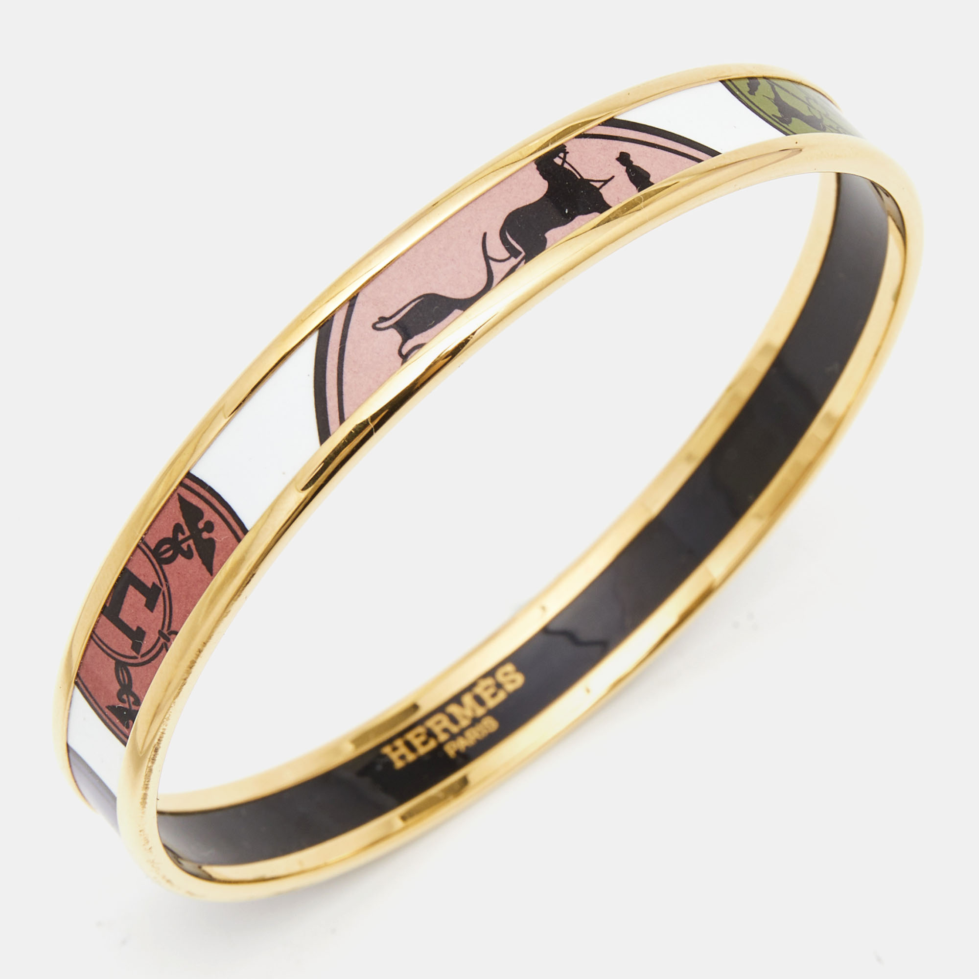 

Hermès 'Confettis D'Ex Libris' Enamel Gold Plated Bangle Bracelet