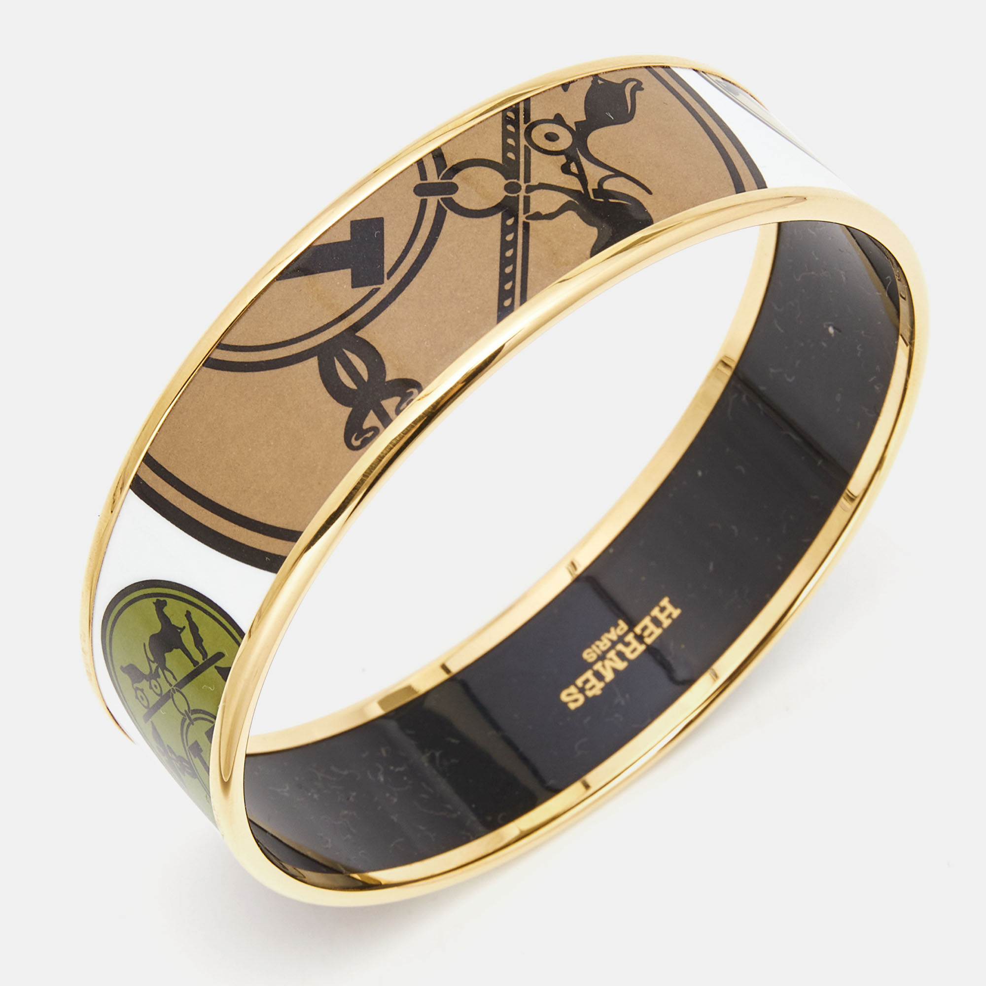 

Hermès 'Confettis D'Ex Libris' Enamel Gold Plated Wide Bangle Bracelet
