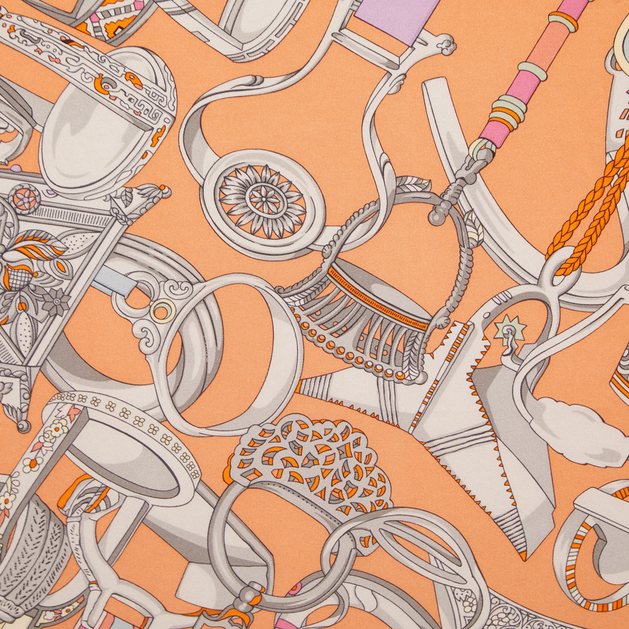 

Hermès Light Orange Concours d'Etriers Washed Effect Silk Square Scarf, Multicolor