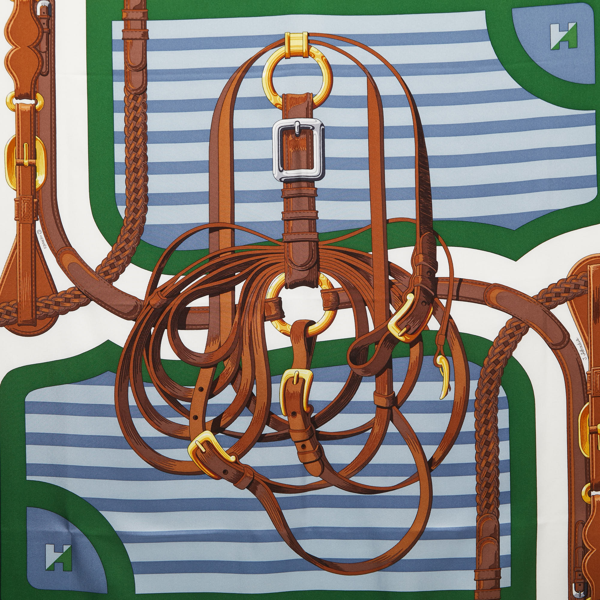 

Hermès Multicolor Coaching Printed Silk Square Scarf