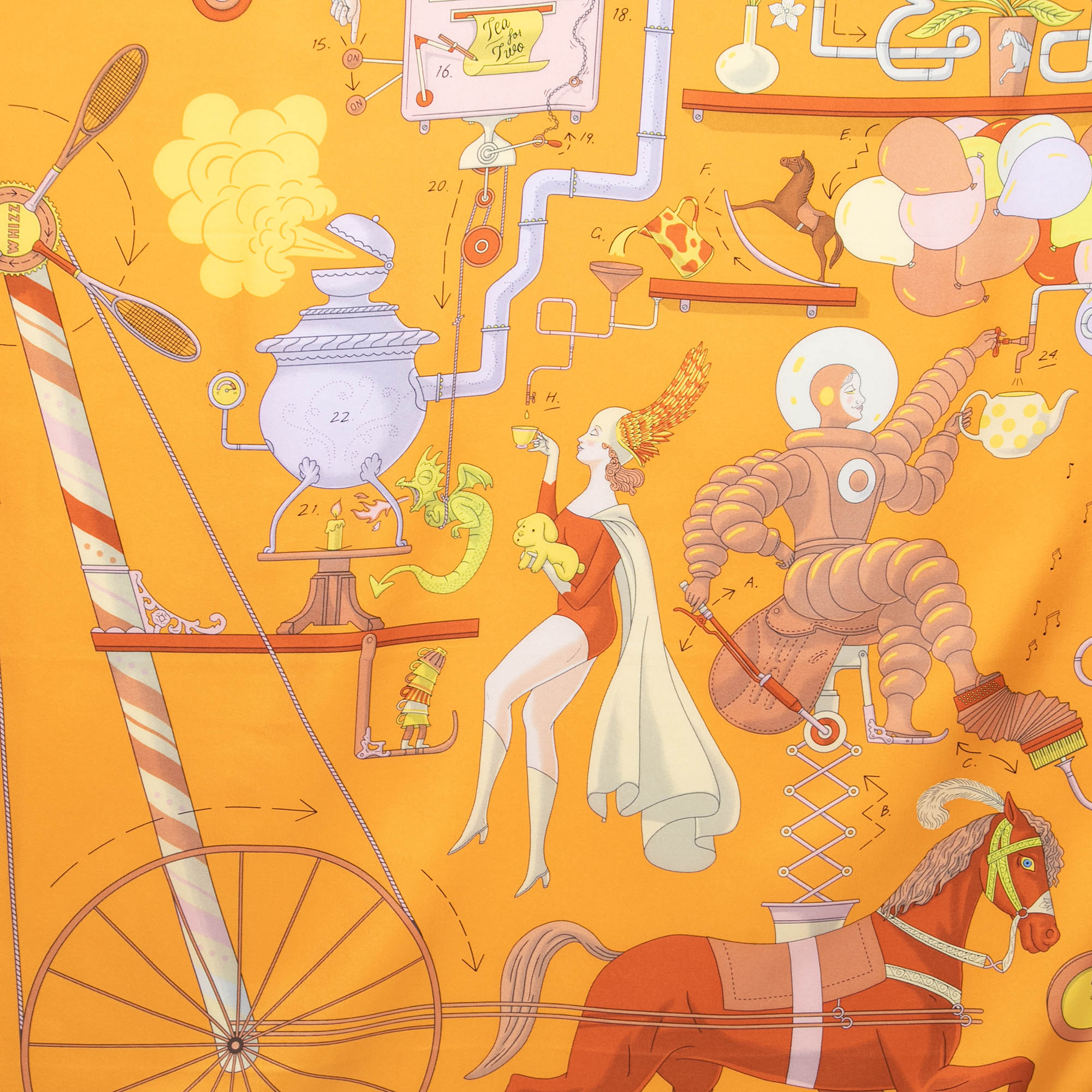

Hermès Orange Tea for Two Printed Silk Square Scarf