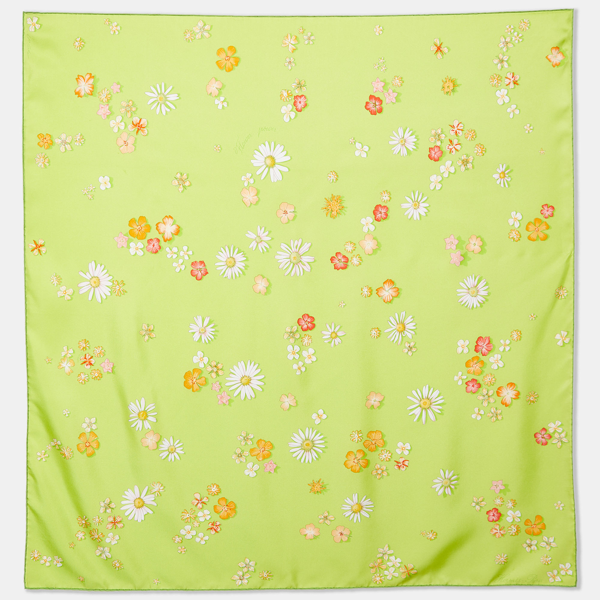 

Hermès Green Flower Power Printed Silk Square Scarf