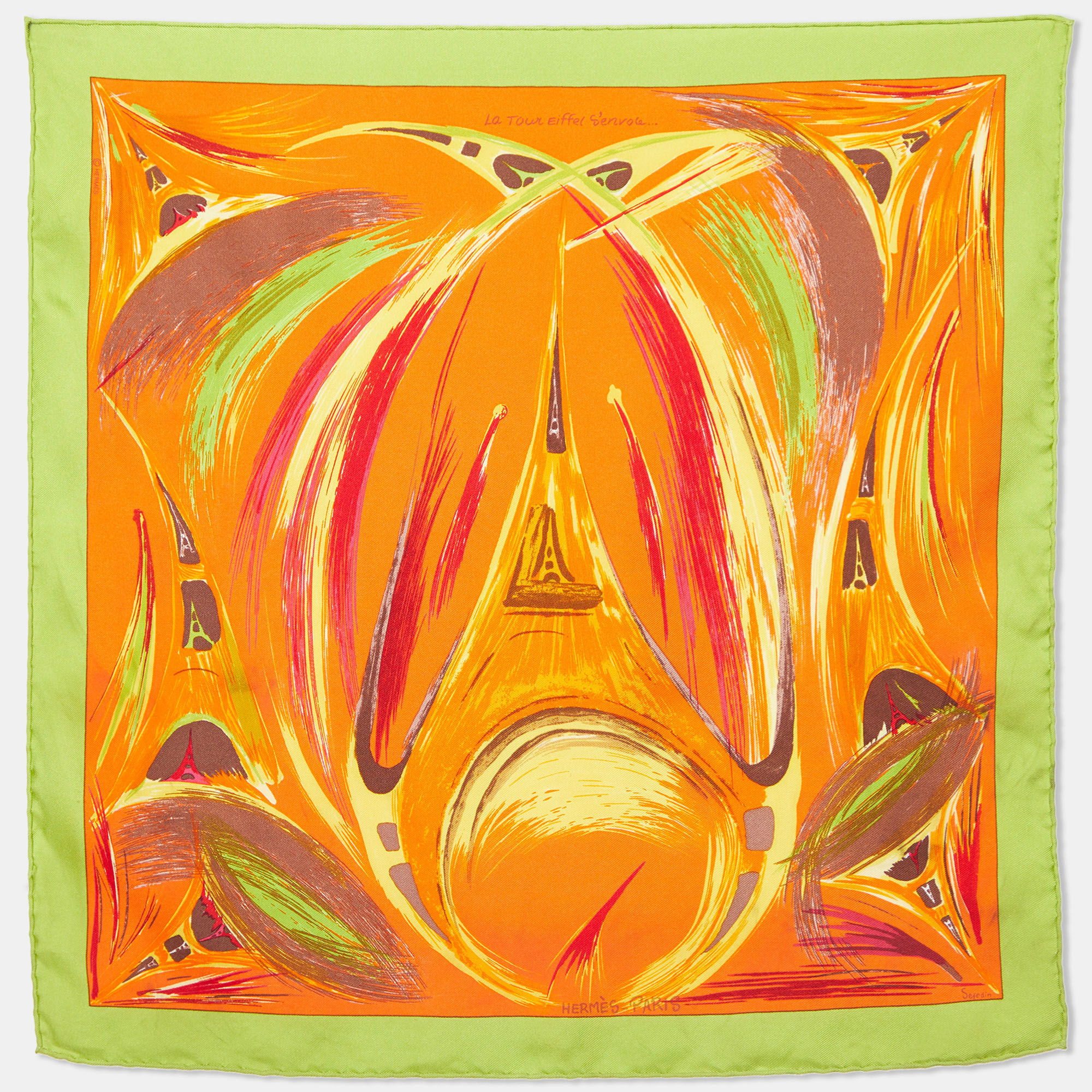 Pre-owned Hermes Multicolor La Tour Eiffel S'envole Printed Silk Square Handkerchief