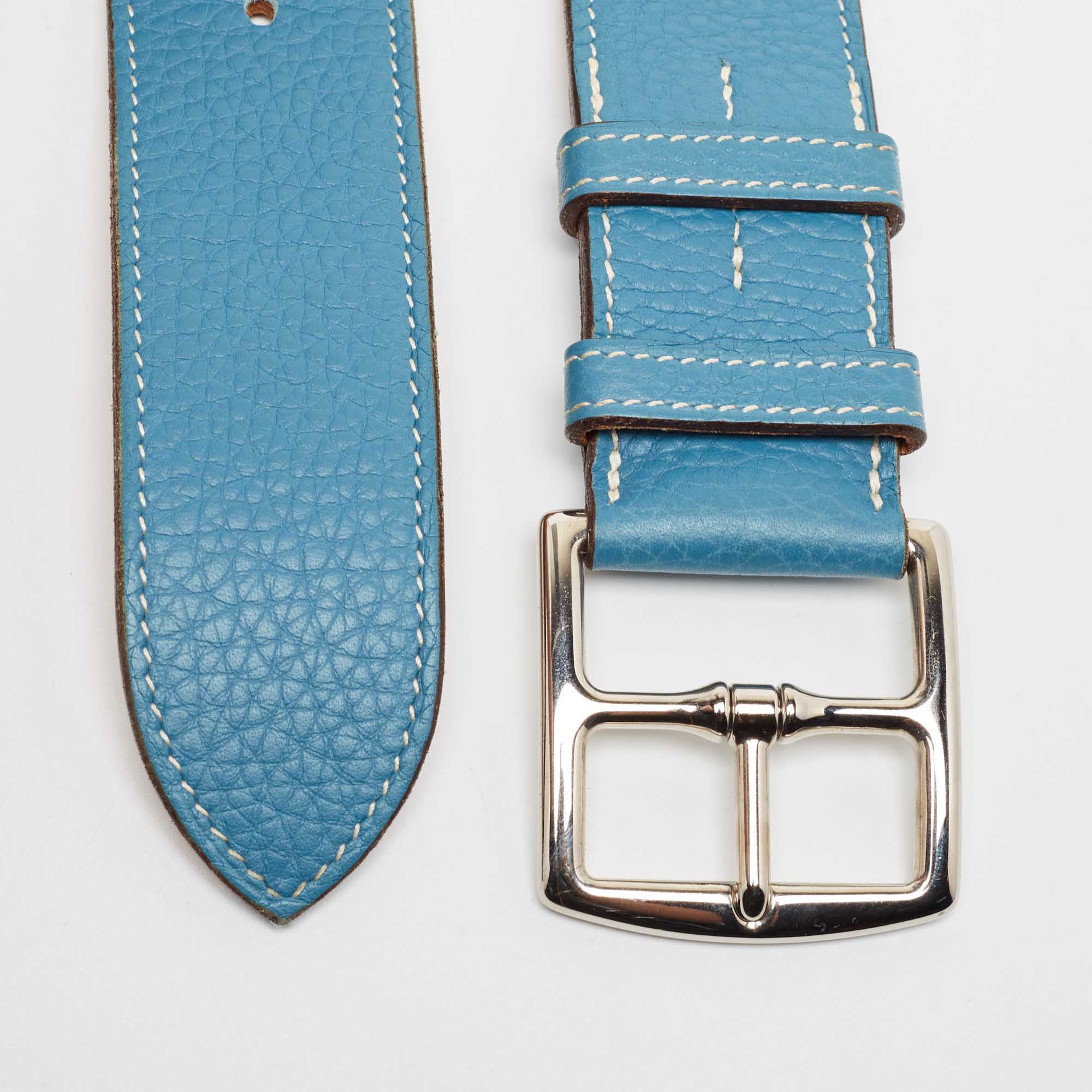 

Hermes Blue Jean/Gold Clemence And Swift Leather Etriviere Belt Size