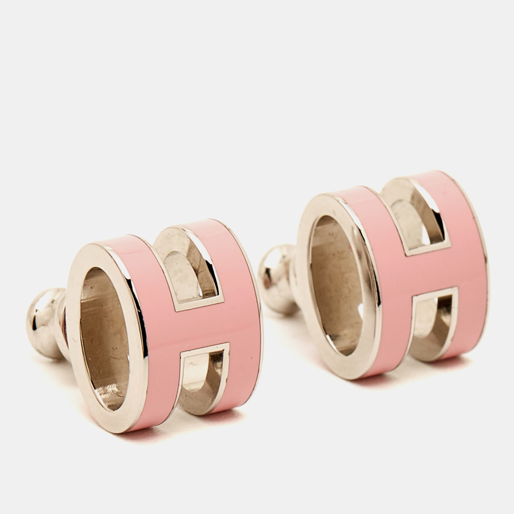 

Hermes Pop H Pink Enamel Palladium Plated Stud Earrings