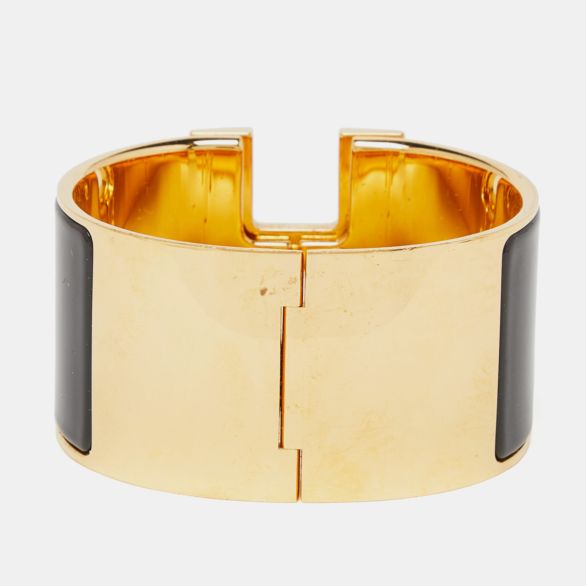 

Hermès Clic Clac H Black Enamel Gold Plated Extra Wide Bracelet