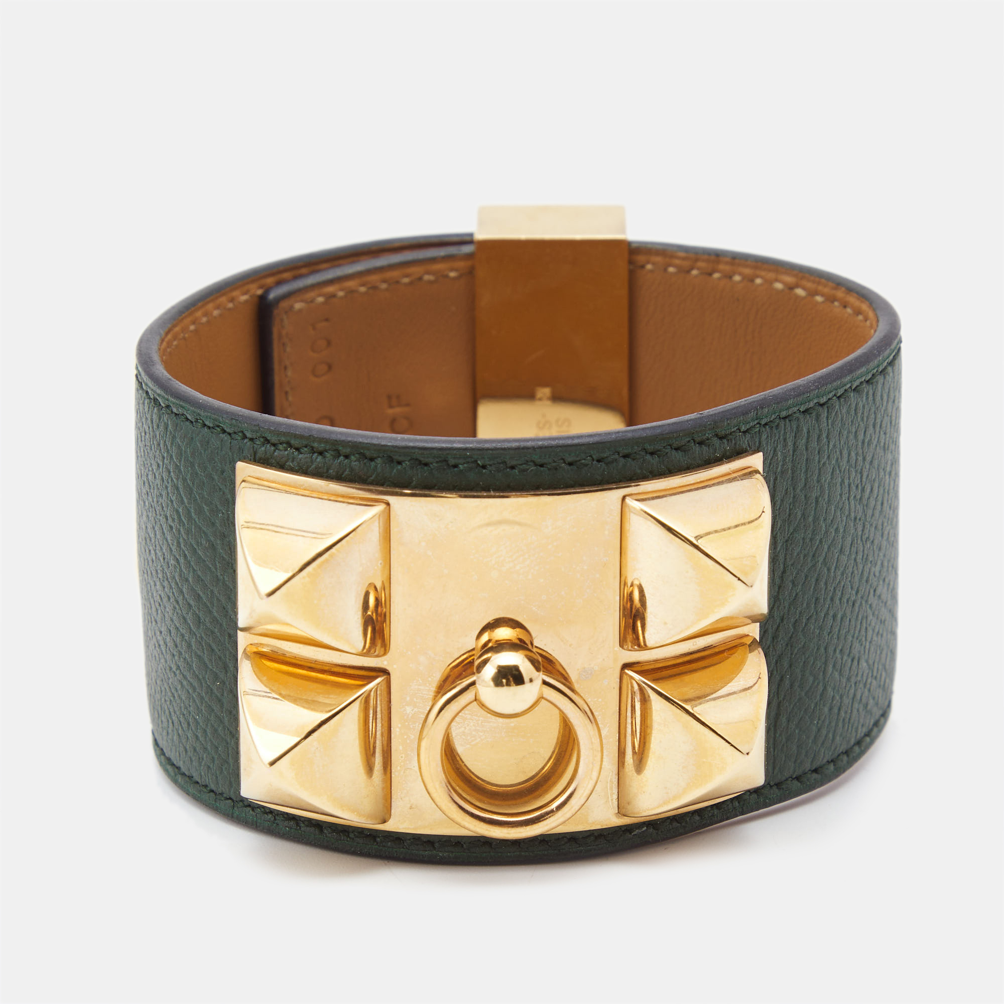 Pre-owned Hermes Collier De Chien Leather Gold Plated Bracelet L