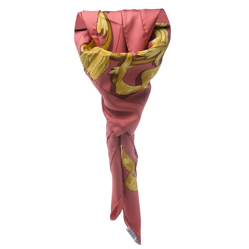Pre Owned Hermes Red Printed Silk Le Mors " A La Conétable " Square Scarf