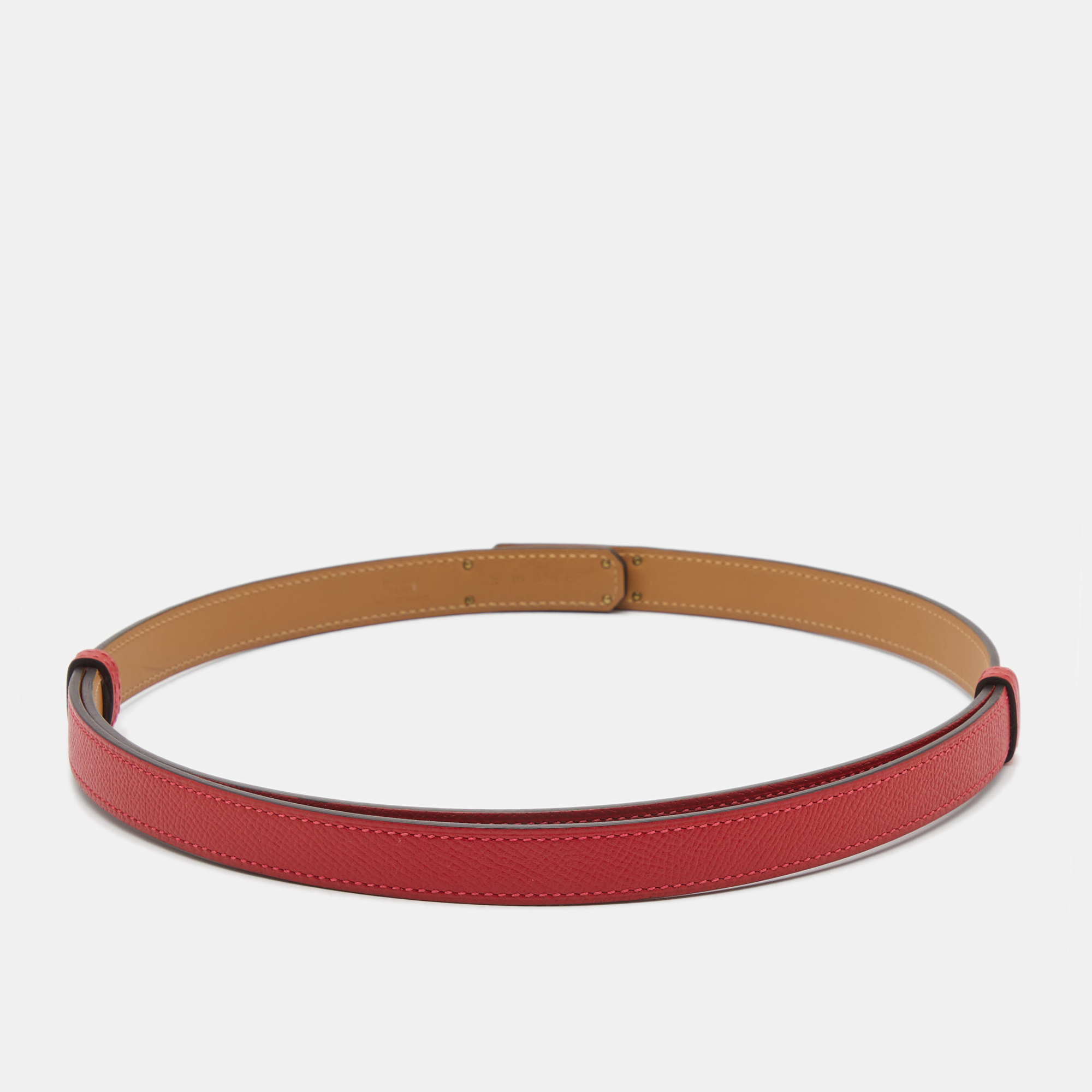 

Hermes Rouge Casaque Epsom Leather Gold Tone Finish Kelly 18 Belt Adjustable, Red