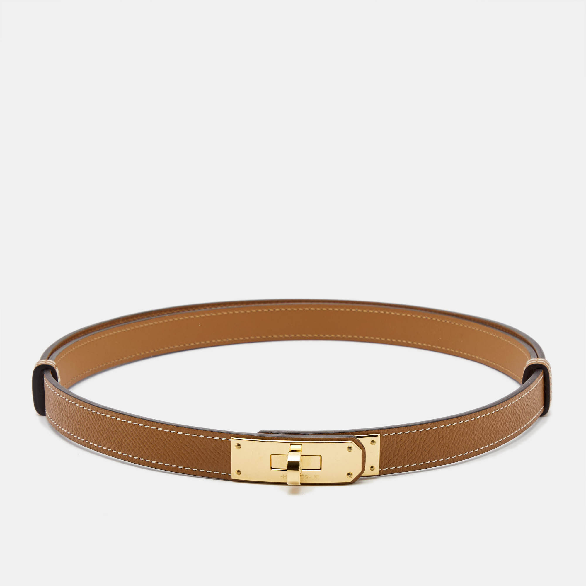 Pre Owned Hermès  Gold Epsom Leather Gold Tone Finish Kelly 18 Belt Adjustable