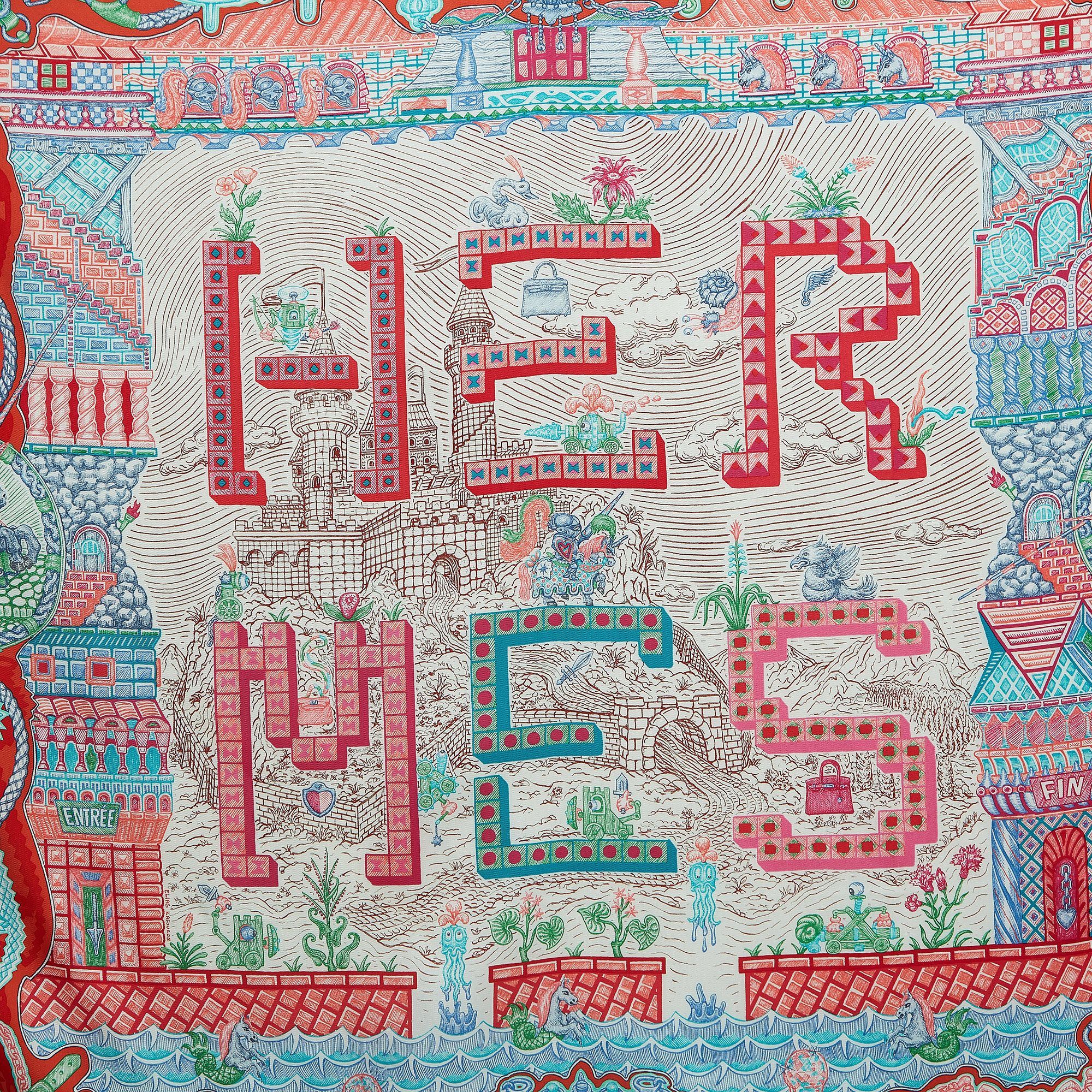 

Hermes Multicolor Print Super Silk Quest scarf 90