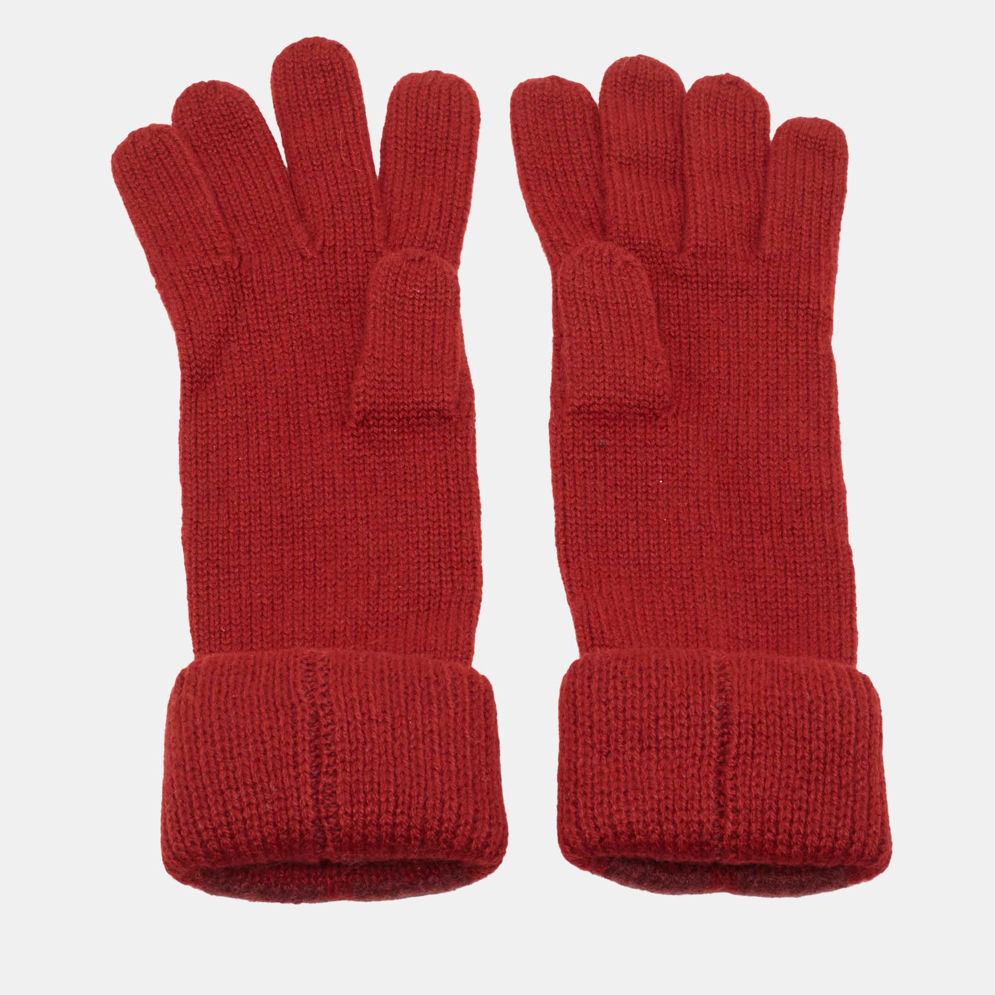 

Hermes Red Monogram Cashmere Gloves