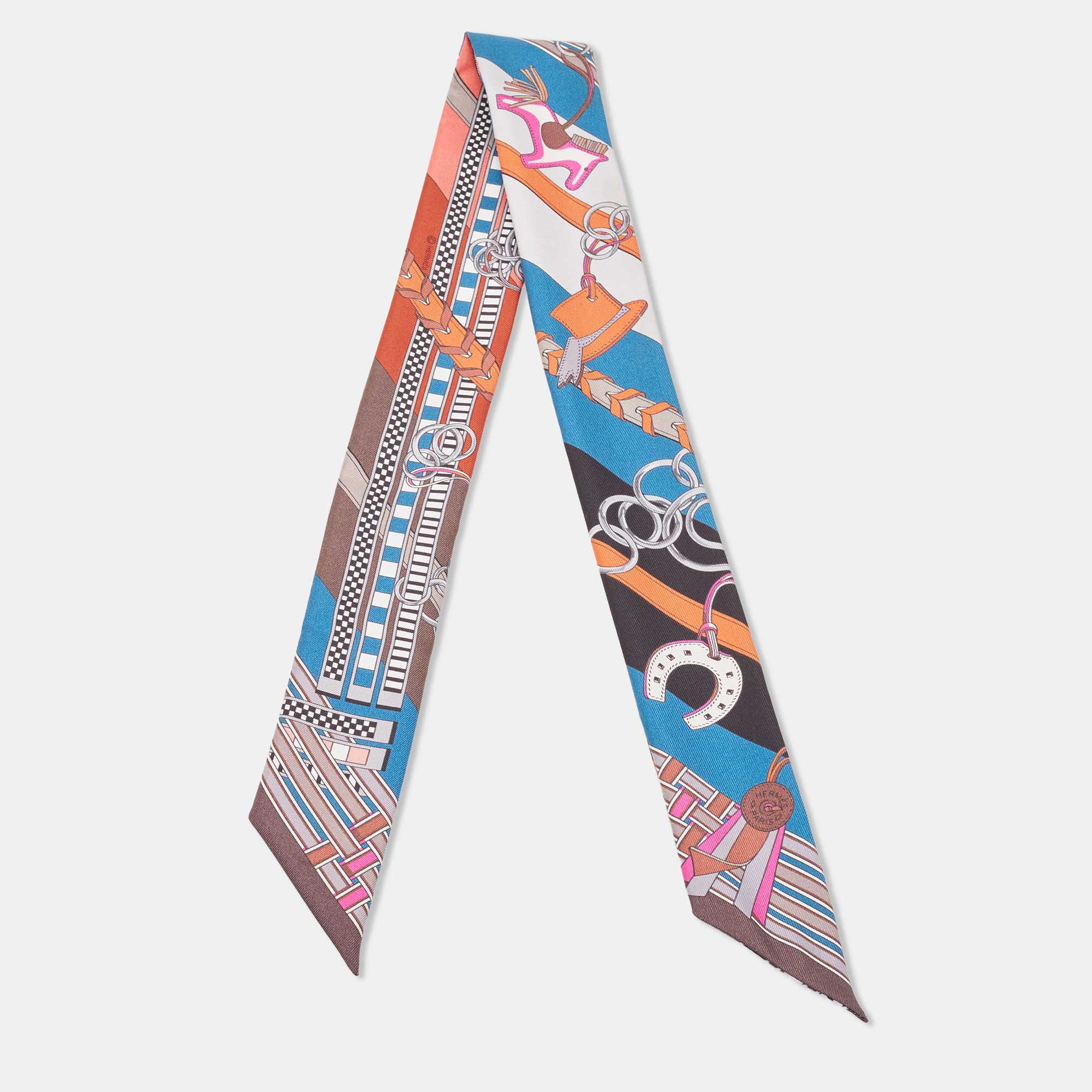 Pre Owned Hermes Multicolor Print Silk Brides et Gris-Gris Twilly