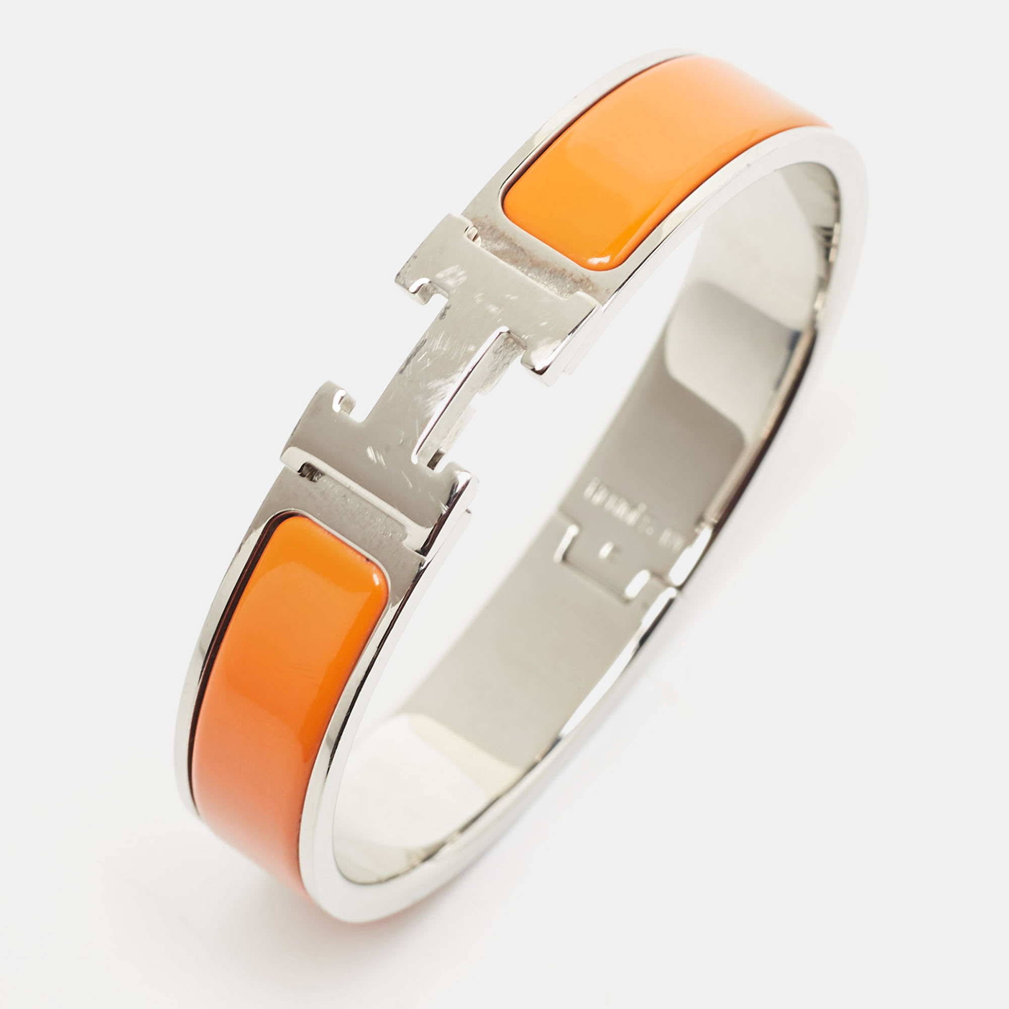 

Hermes Clic H Orange Enamel Palladium Plated Narrow Bracelet