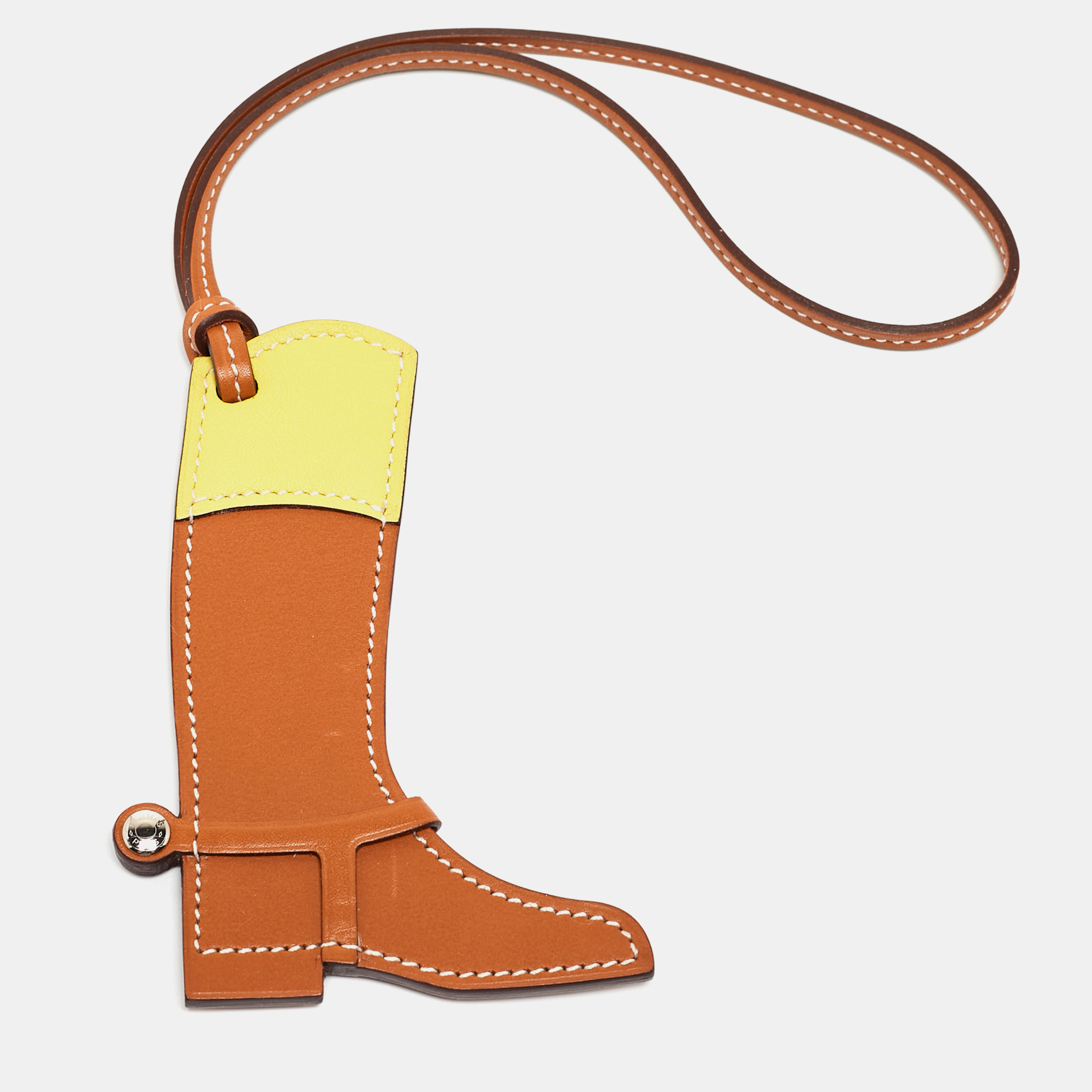 Pre-owned Hermes Natural Sable/jaune De Naples Veau Butler And Swift Leather Paddock Boot Bag Charm In Brown