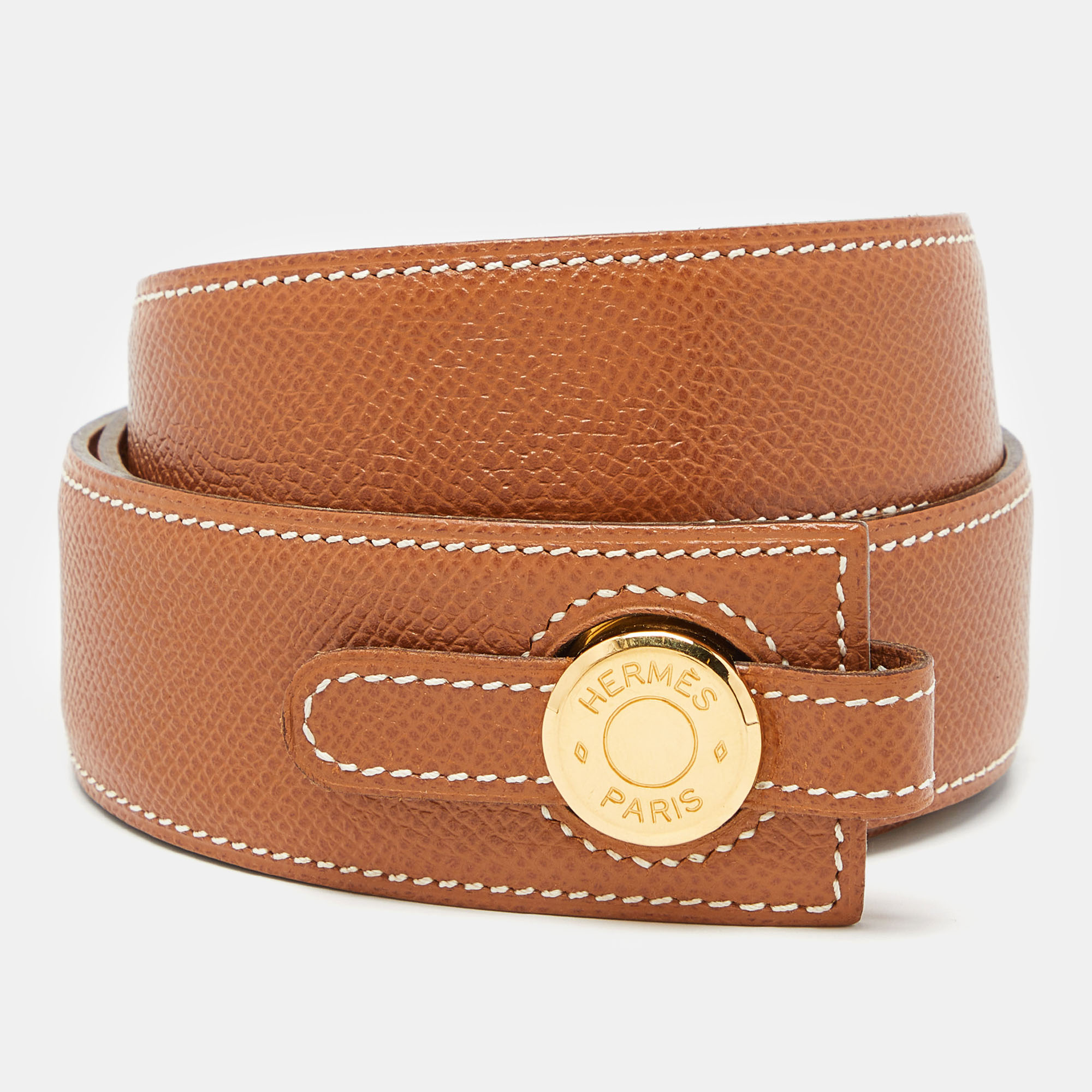 

Hermes Gold Epsom Leather Clou de Selle Belt, Brown