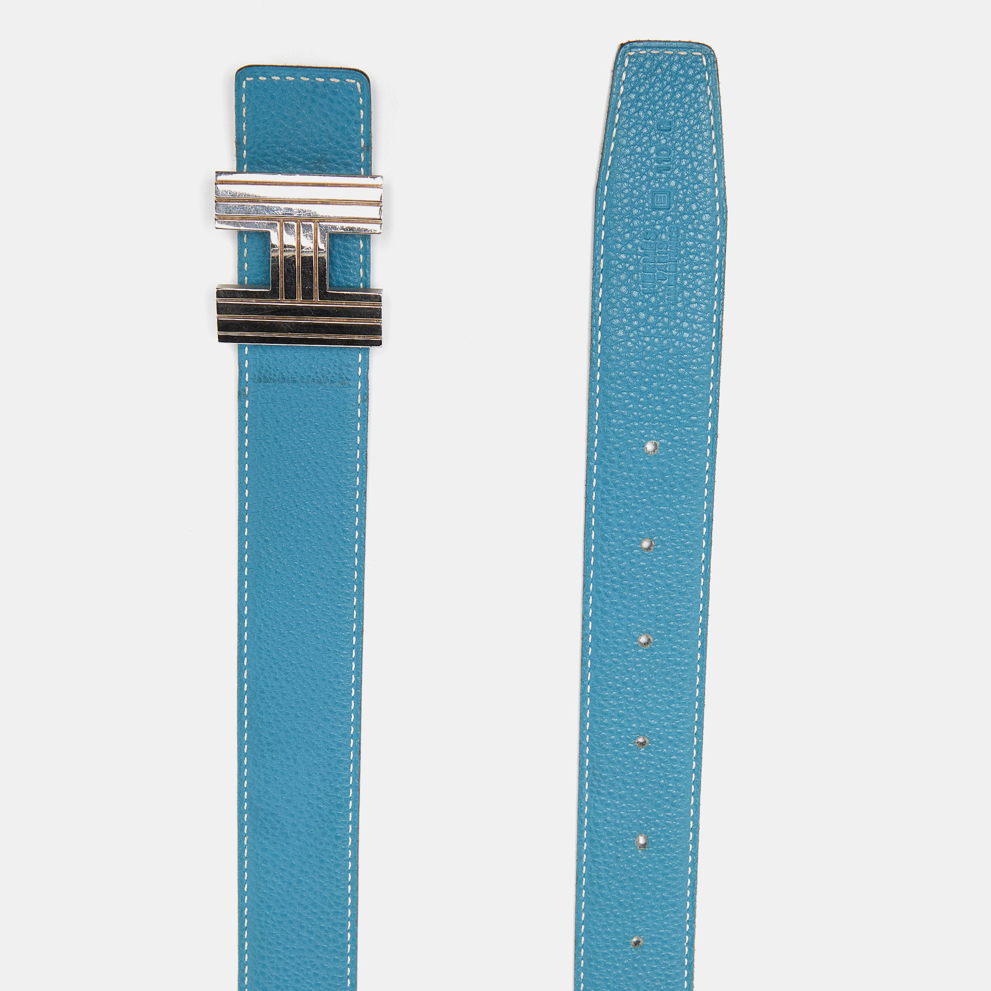 

Hermes Black/Bleu Jean Box/Togo Leather Cadena H Reversible Belt