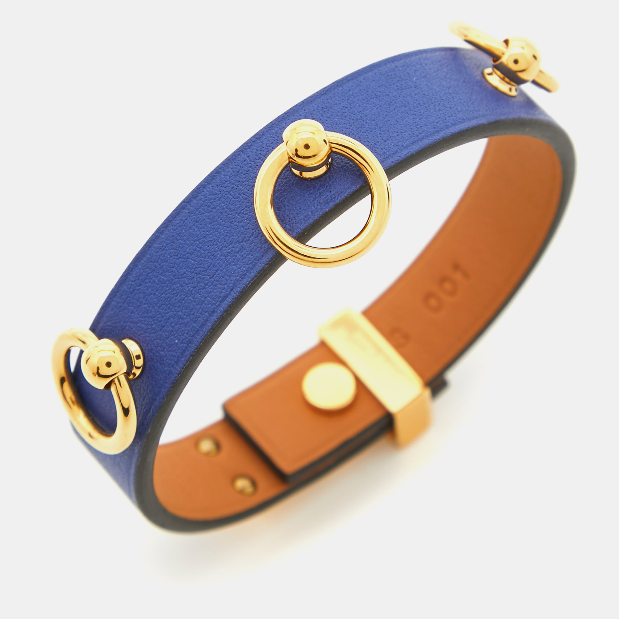 

Hermès Mini Dog Anneaux Leather Gold Plated Bracelet