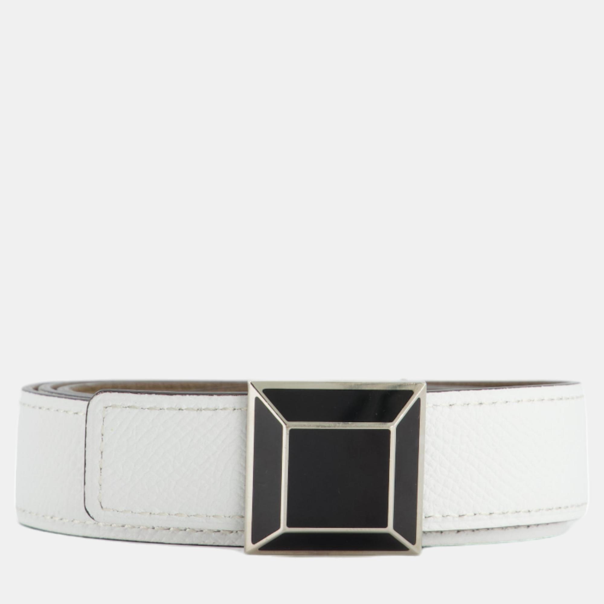 

Hermes White and Etoupe Reversible Boucle Medor Lien Belt