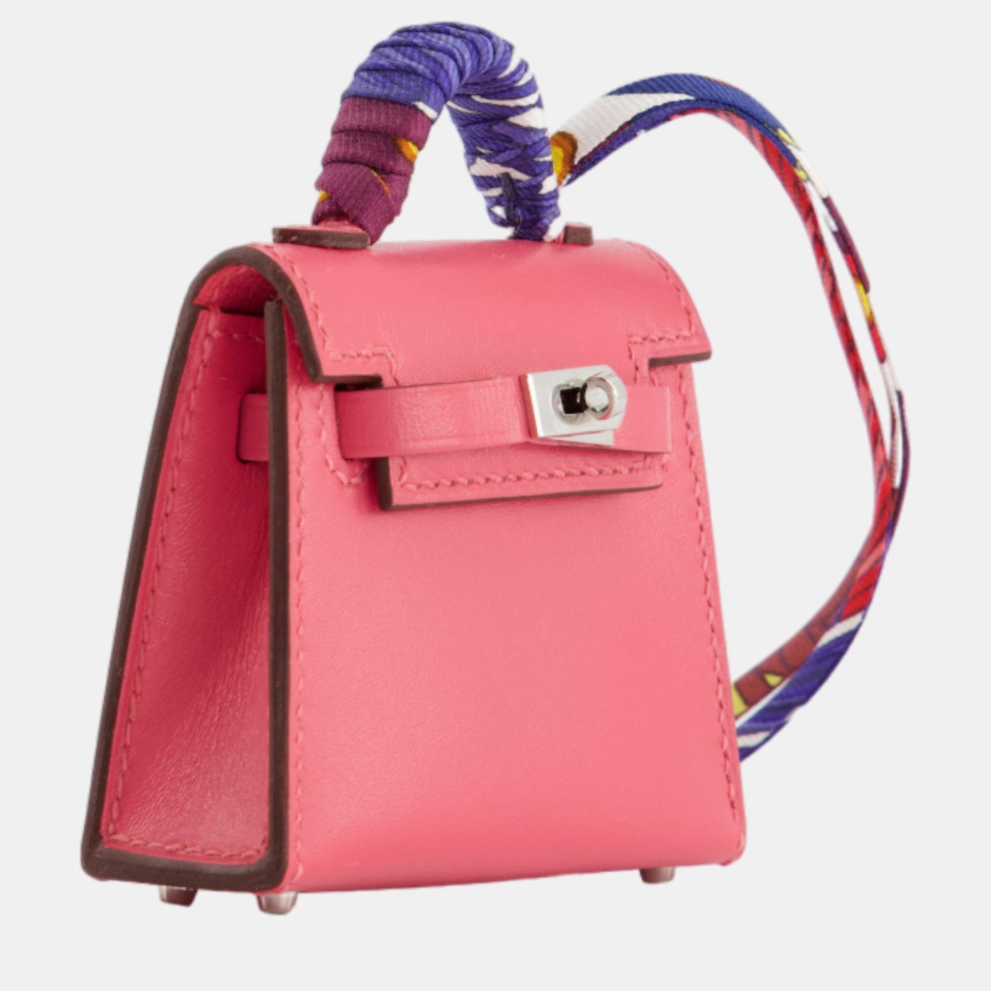 

Hermes Rose Jaipur Micro Mini Kelly Twilly Bag Charm, Pink