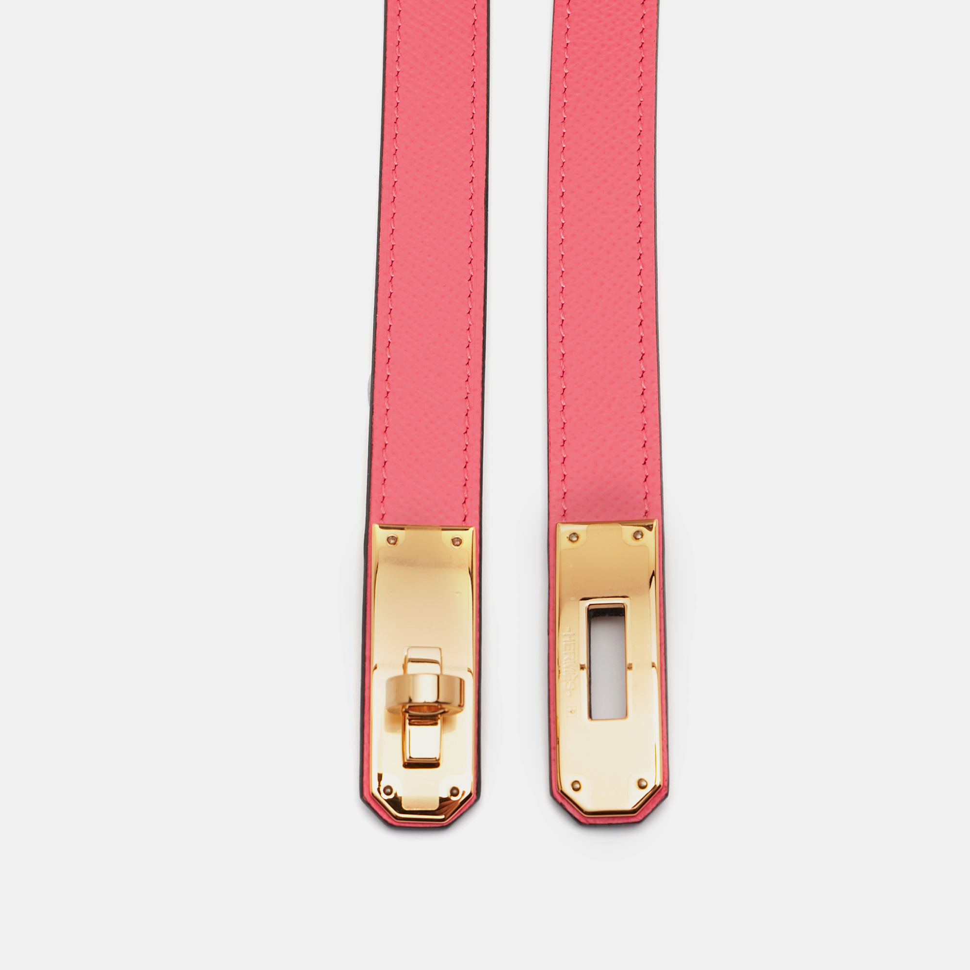 

Hermès Rose Azalee Epsom Leather Gold Tone Finish Kelly 18 Adjustable Belt, Pink