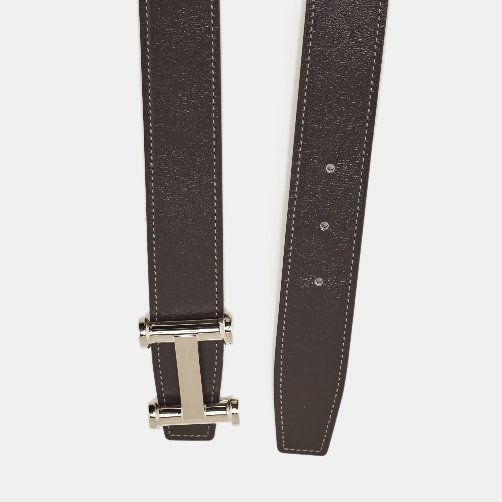 

Hermes Graphite/Vert De Gris Chamonix and Togo Leather Agora Buckle Belt, Grey