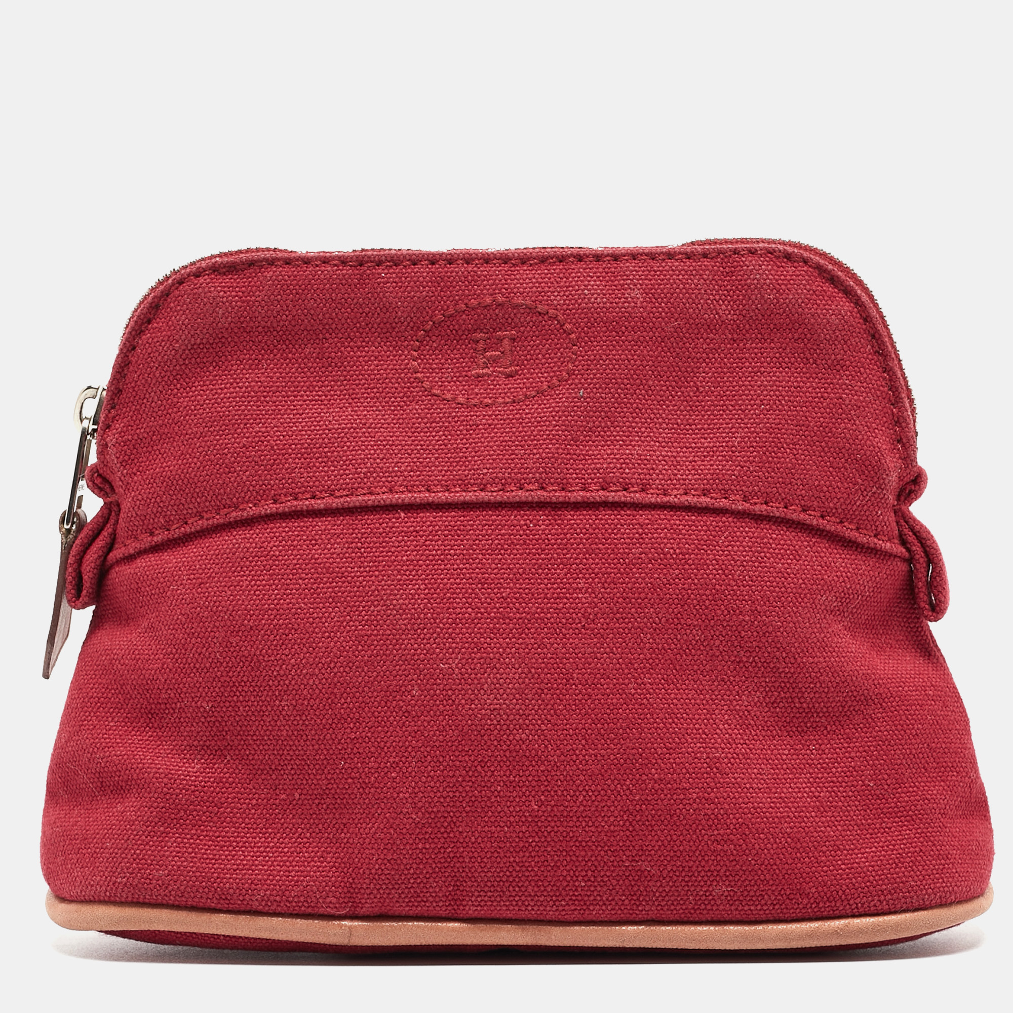 Pre-owned Hermes Rouge Canvas Mini Mini Bolide Case In Red